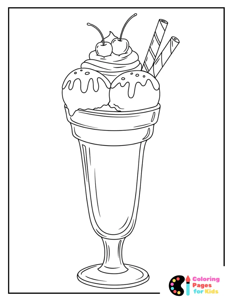 summer ice cream sundae with cherries coloring sheet
