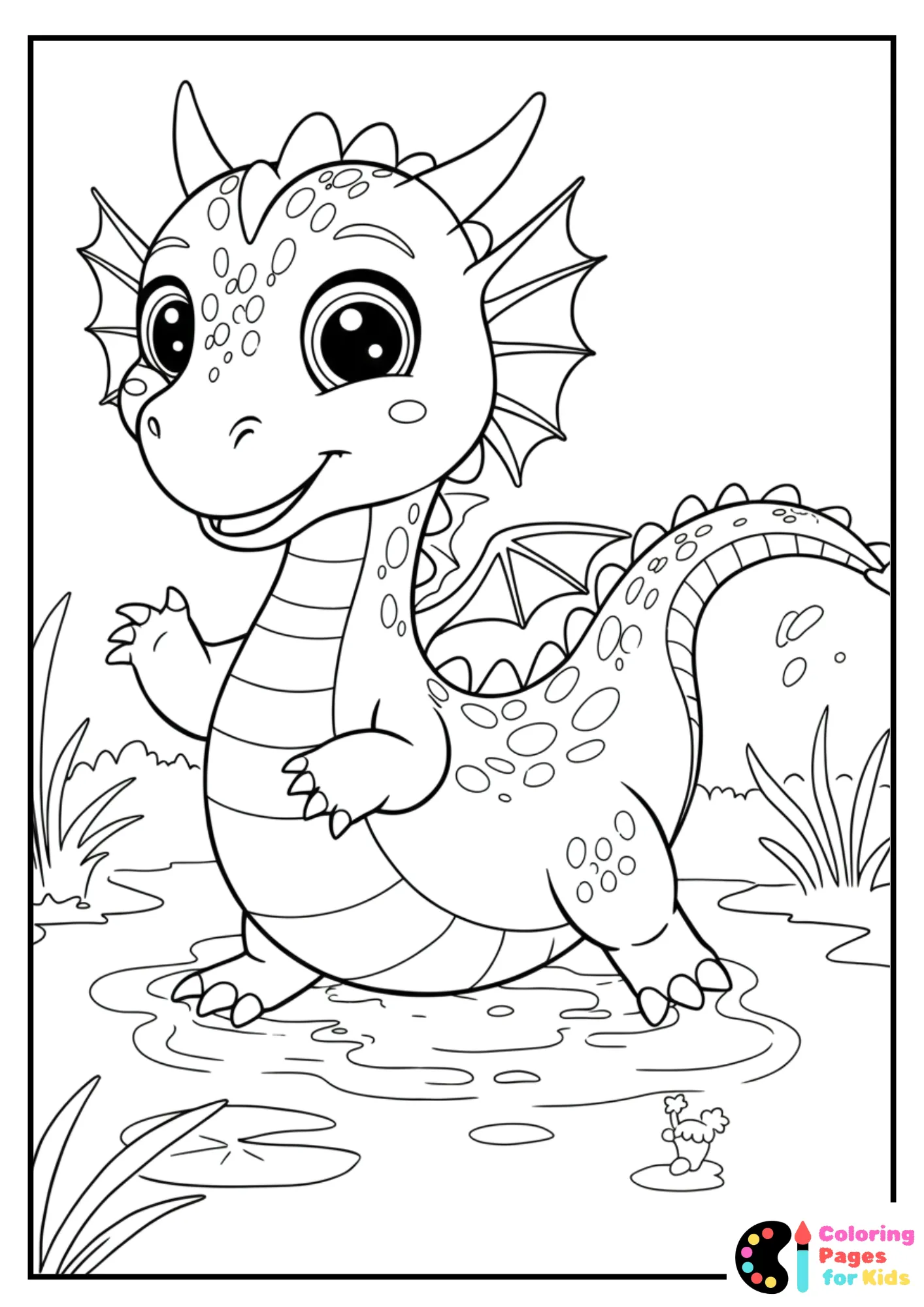 adorable water dragon coloring page