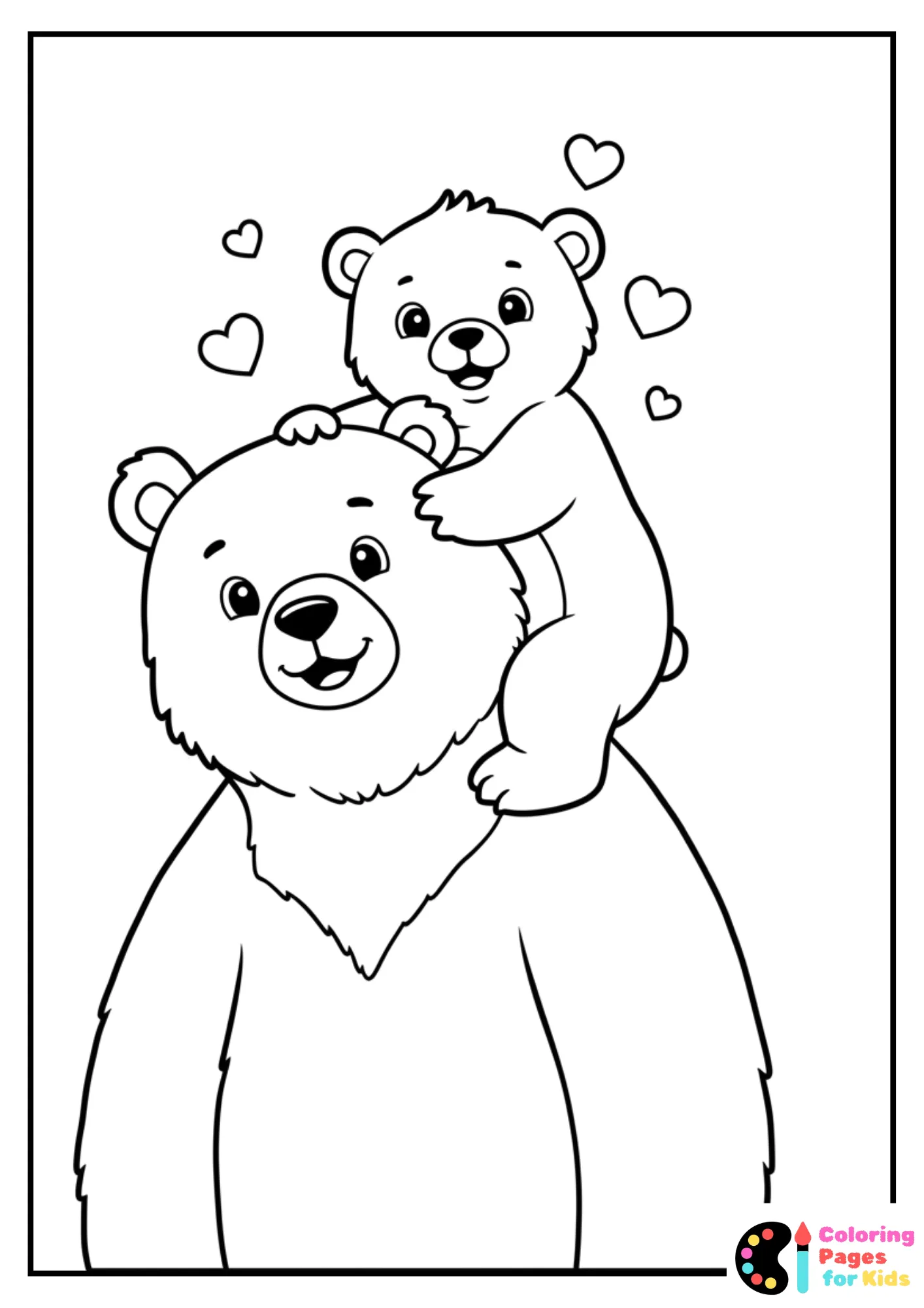 baby bear on dad’s shoulders coloring page