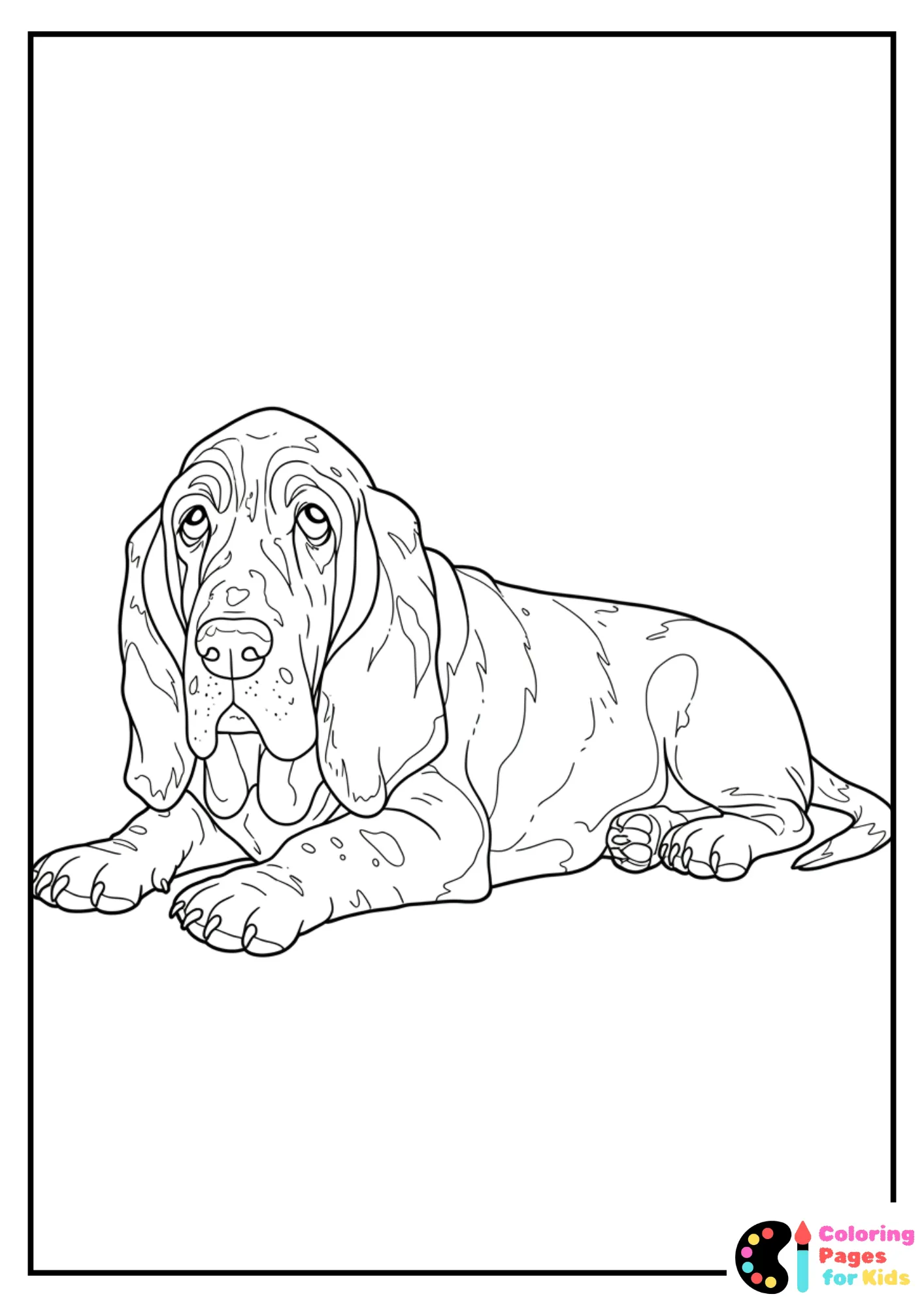 big basset hound lying down coloring page
