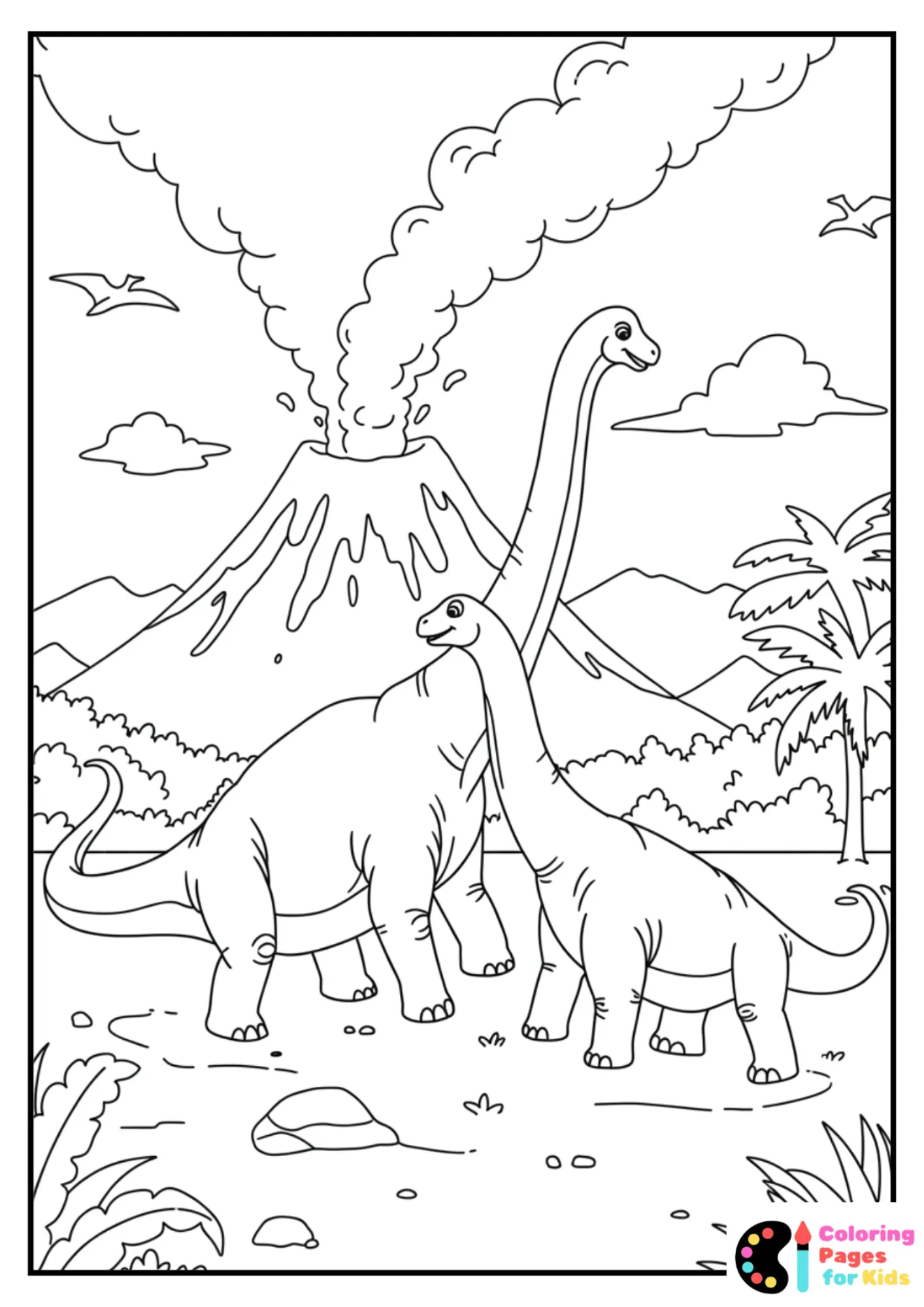 brachiosaurus fight by volcano coloring sheet