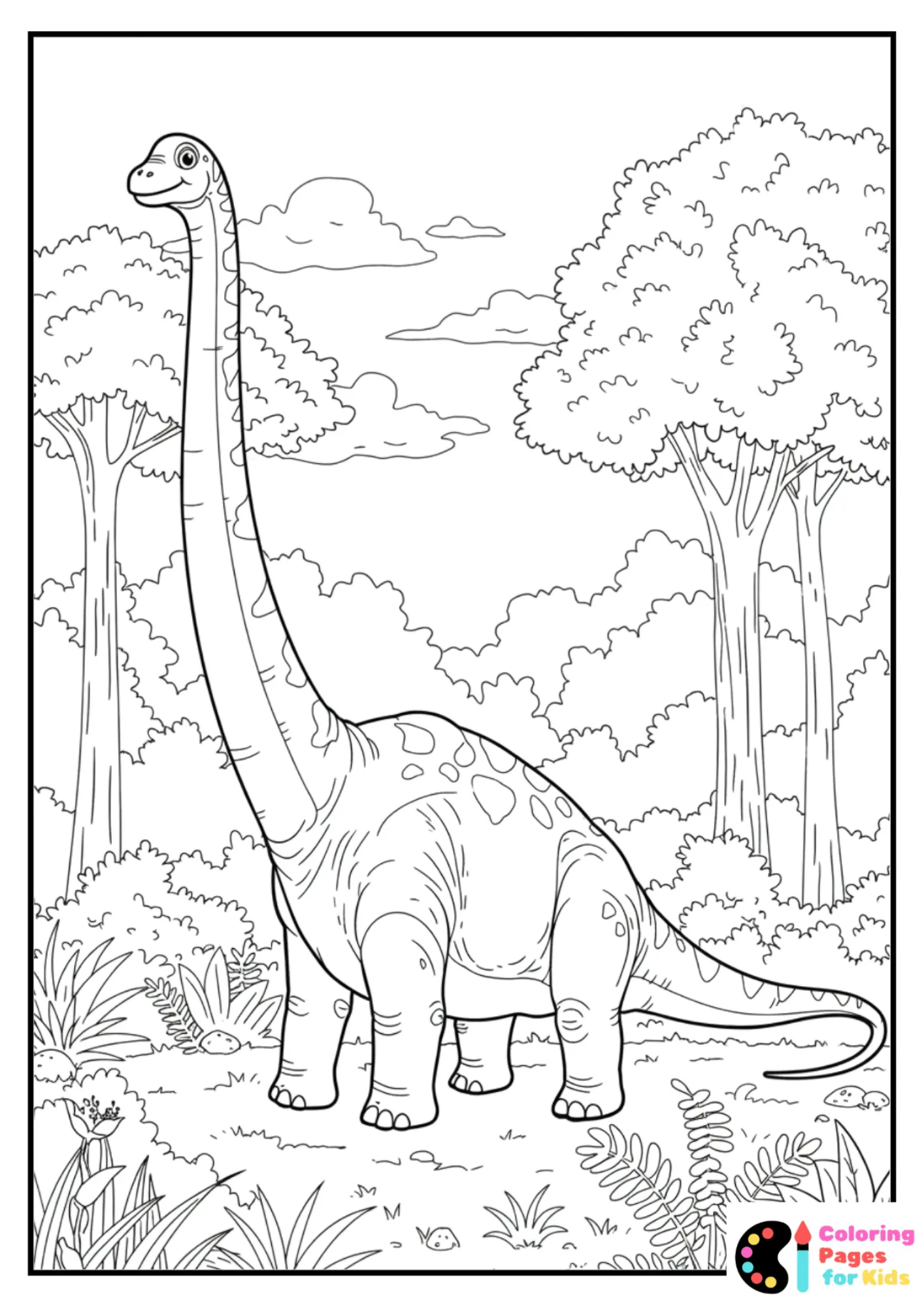 brachiosaurus in forest coloring sheet