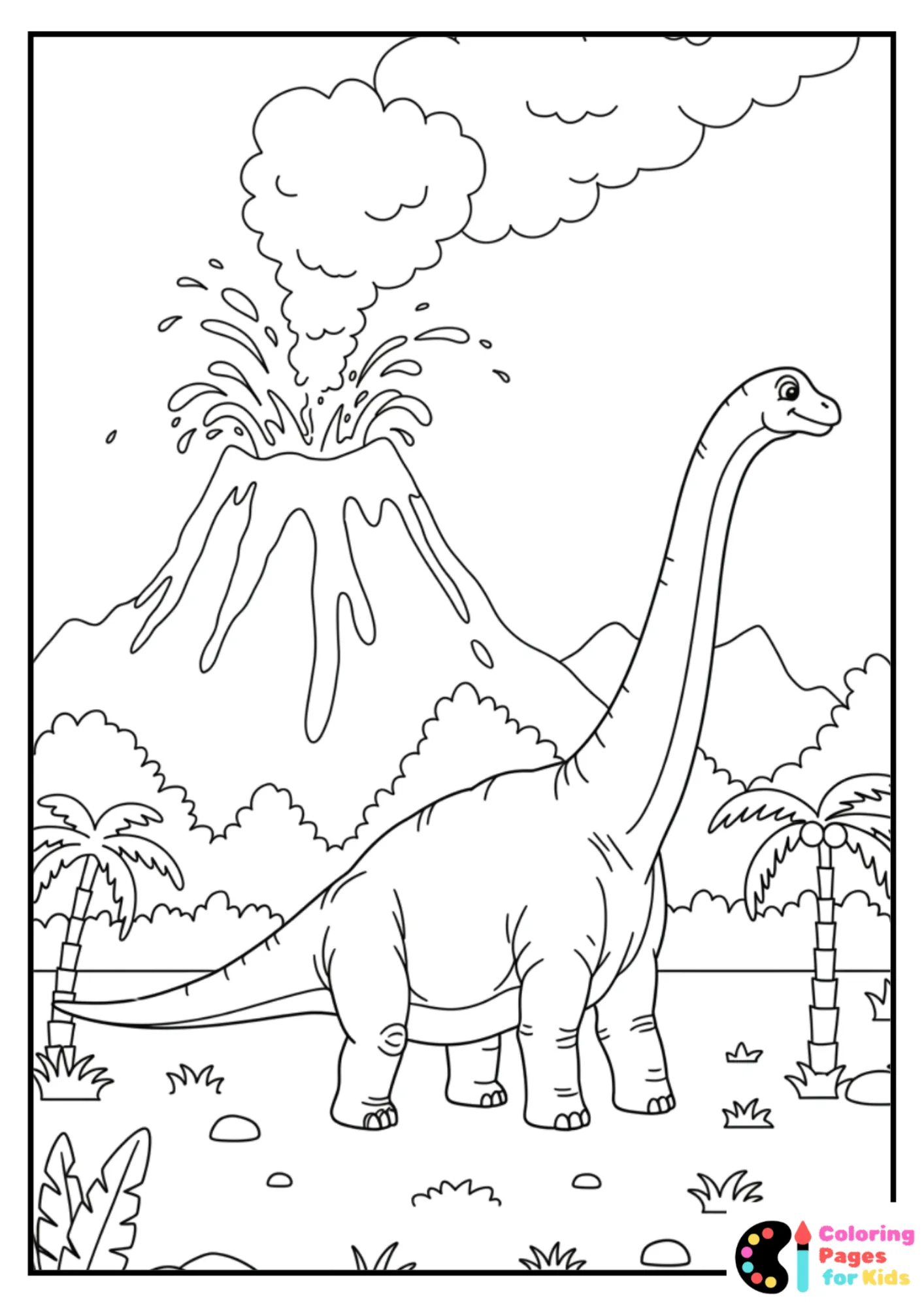brachiosaurus walking from eruption coloring page