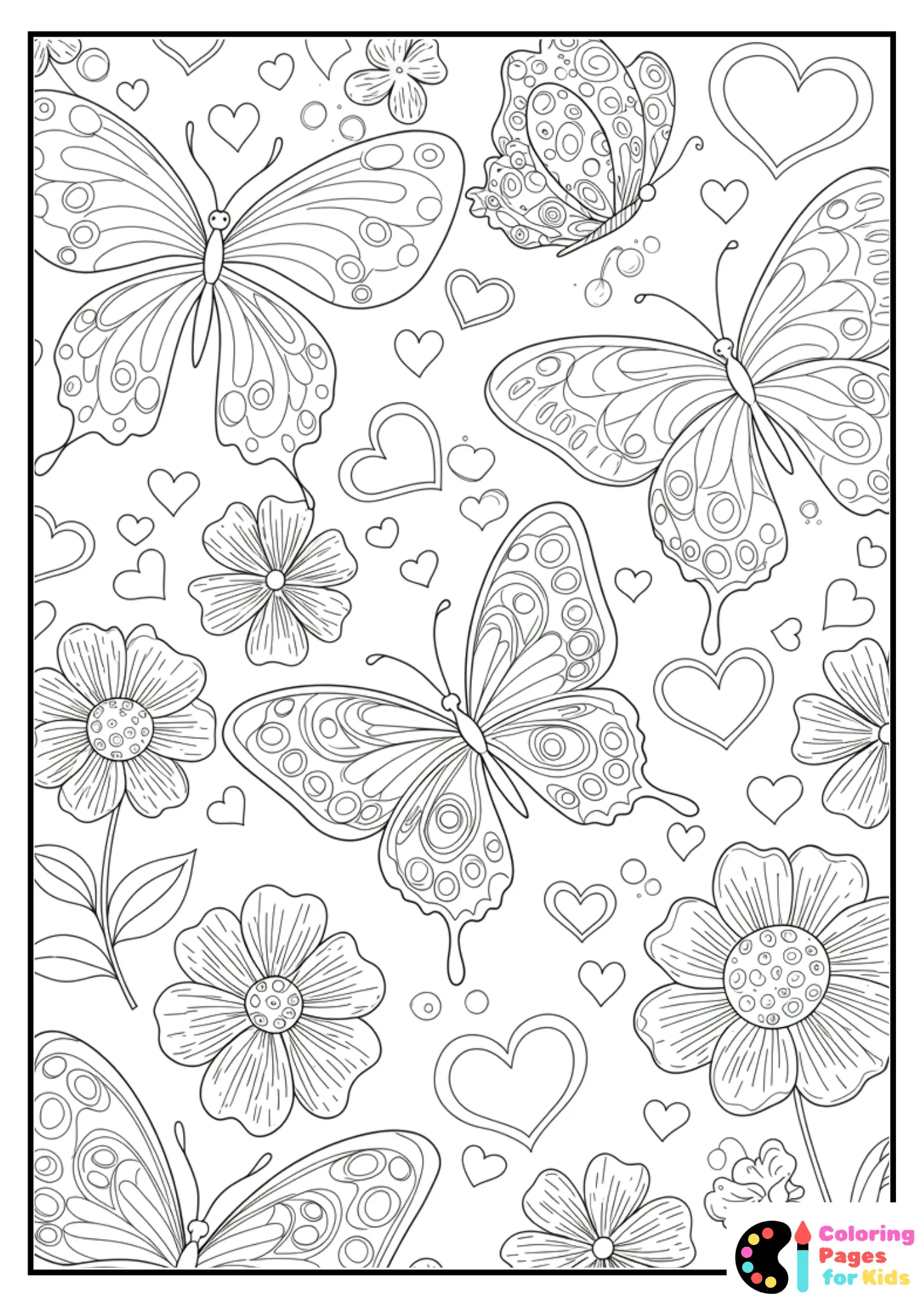 butterfly and flower pattern coloring page