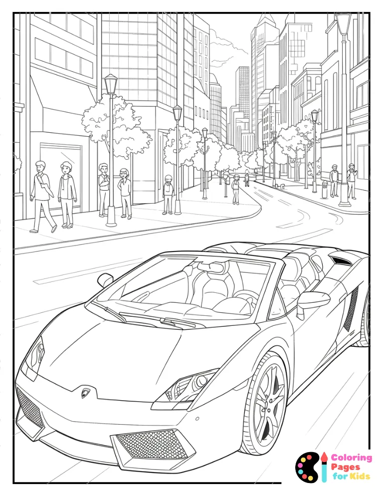 convertible lamborghini in city coloring sheet