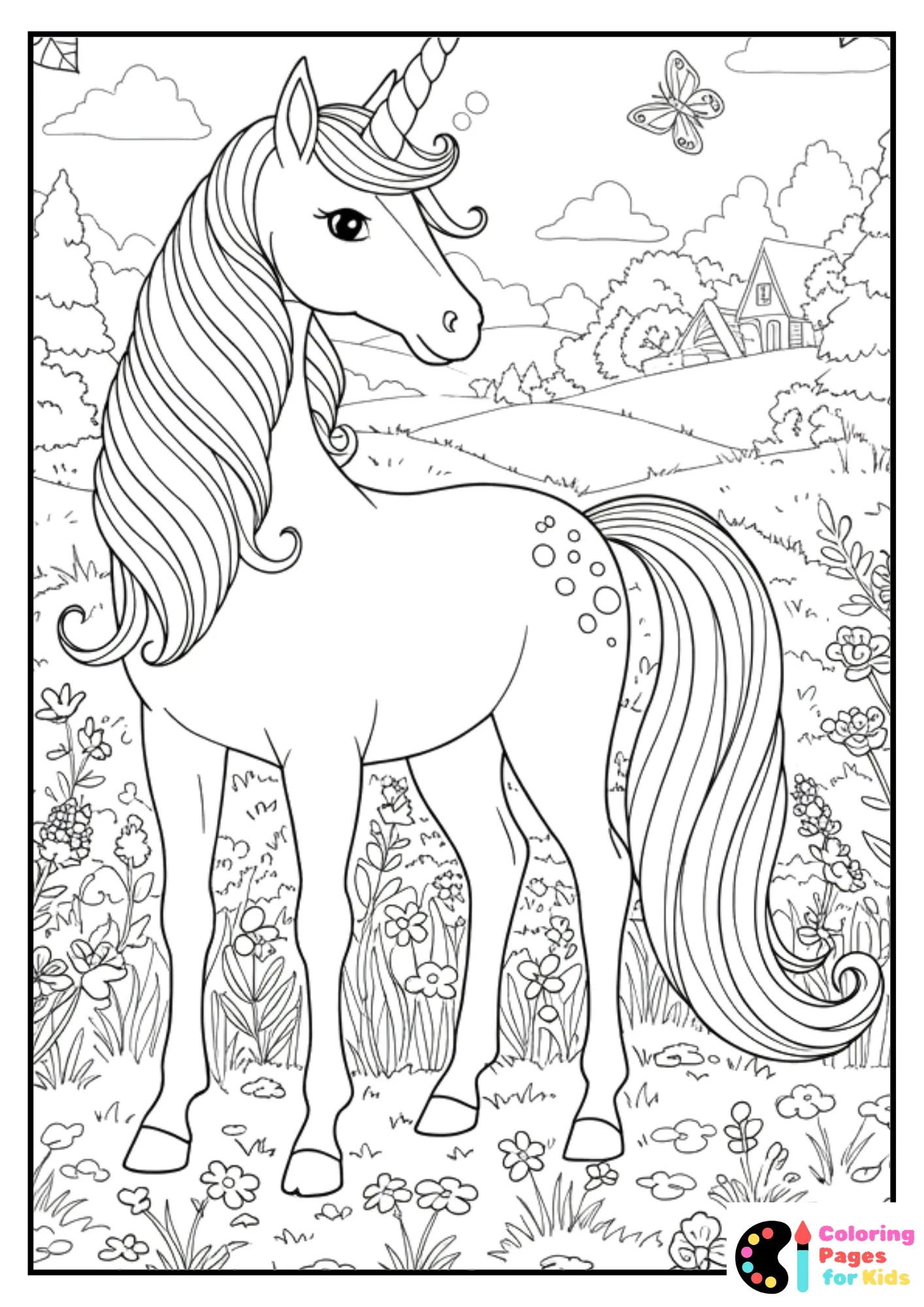 cottagecore unicorn coloring page
