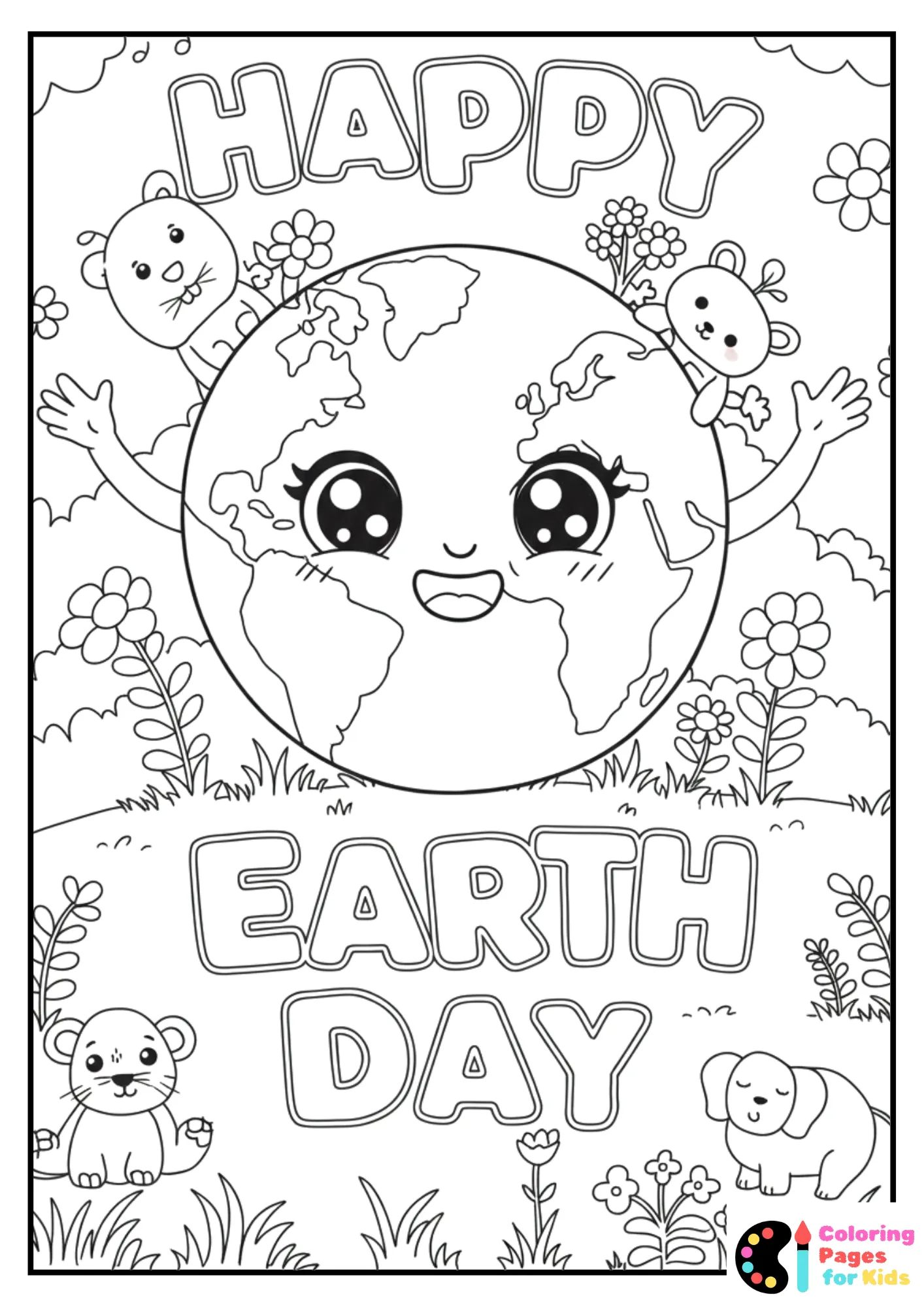 cute happy earth day coloring page