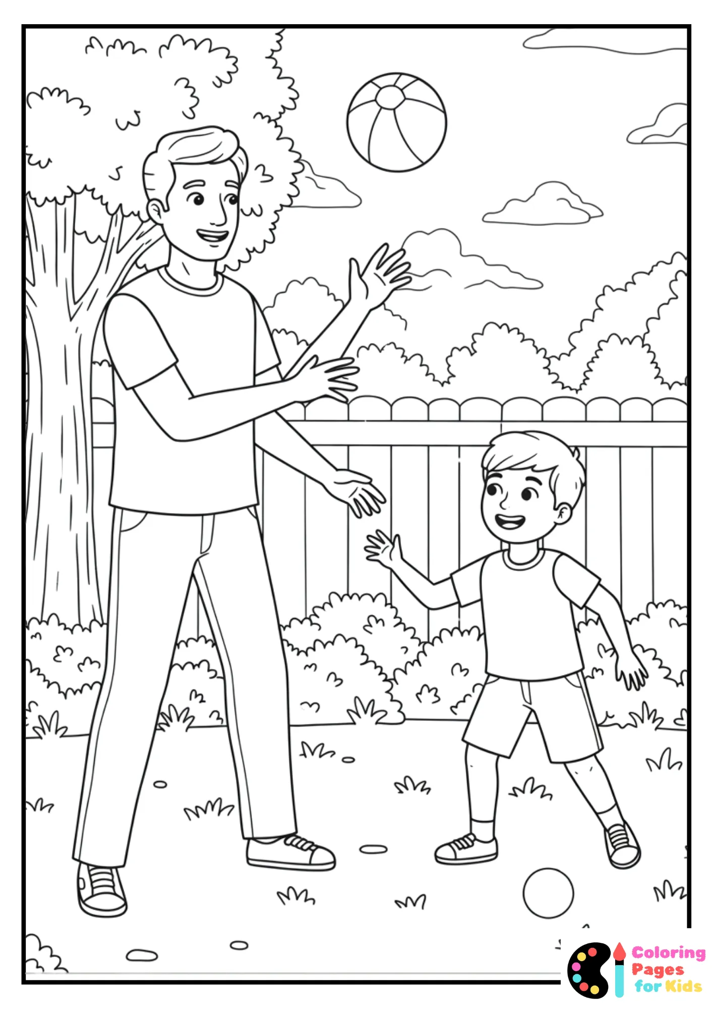 dad and son playing catch coloring sheet