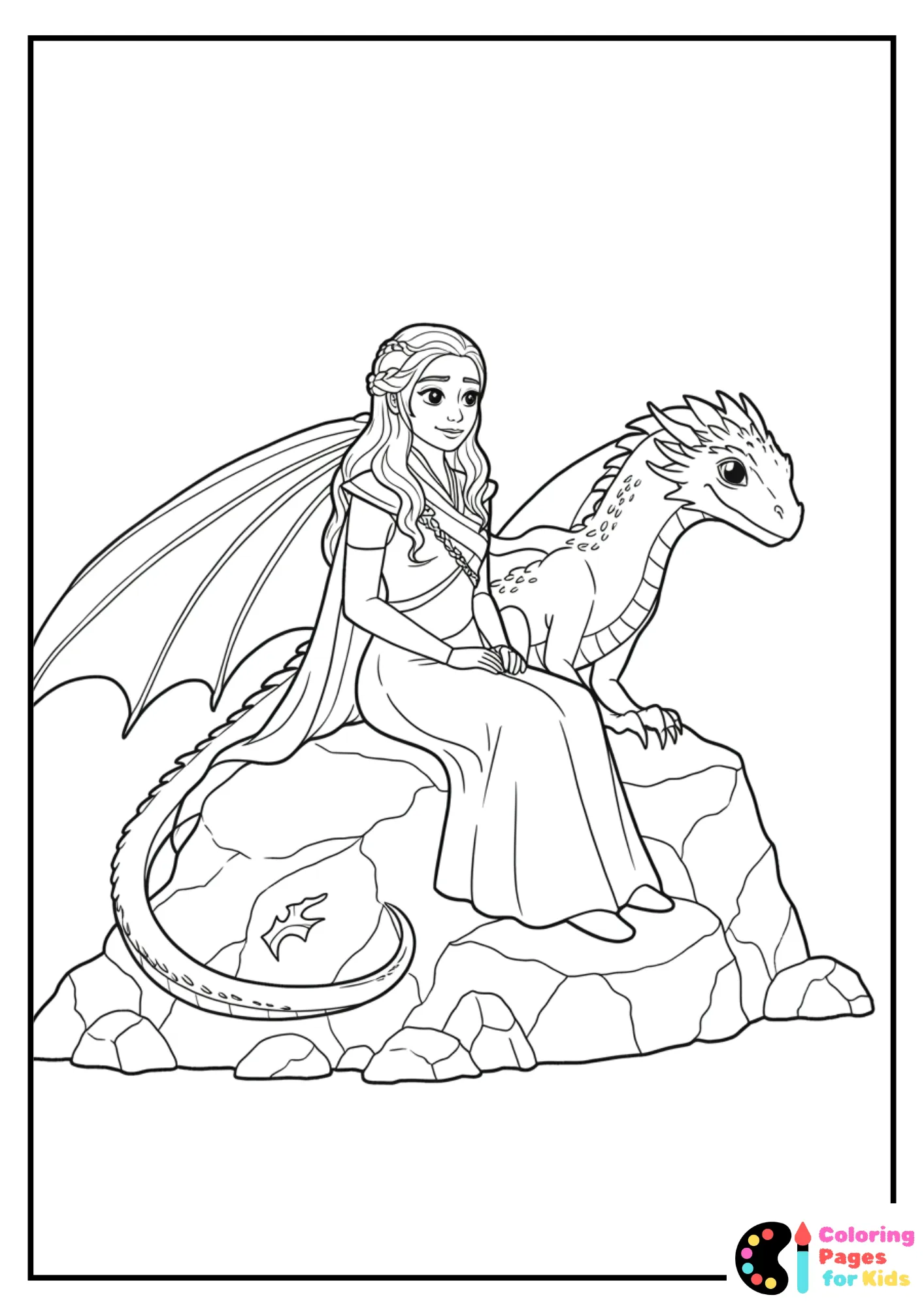 daenerys with dragon coloring page