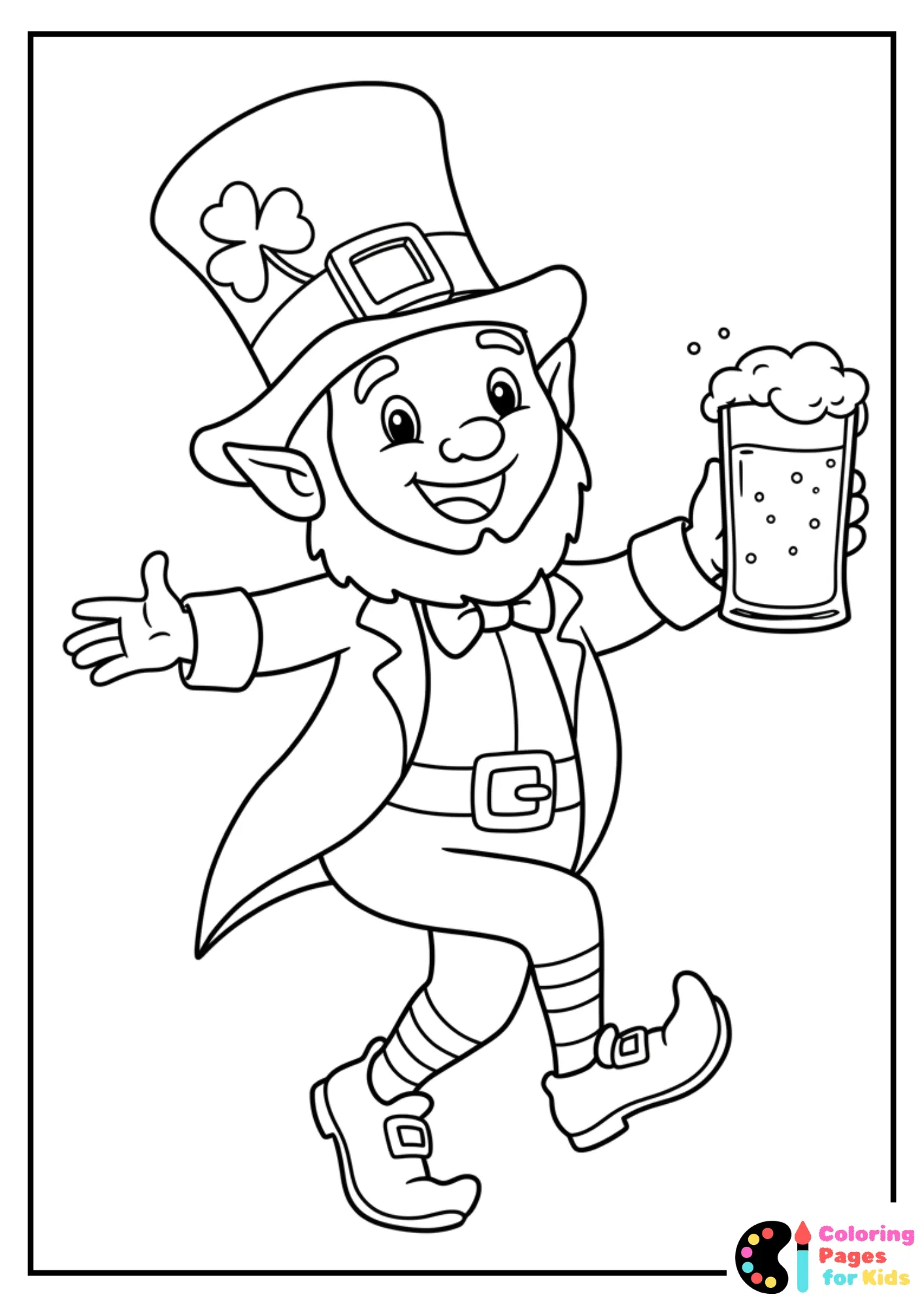 dancing leprechaun with beer coloring page