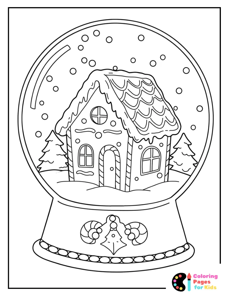 Snow Globe Coloring Pages for Kids (Free PDF Printable) 17 fancy gingerbread house snow globe page