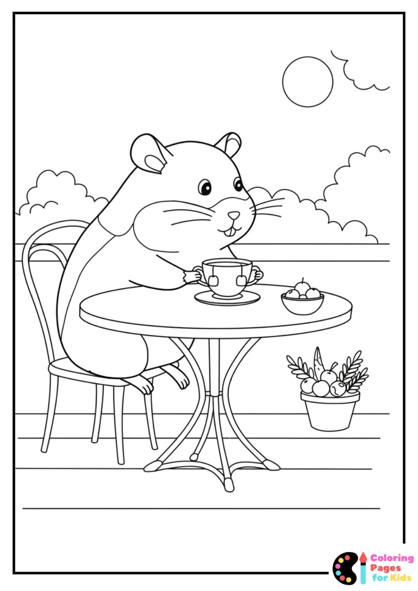 hamster drinking tea coloring page