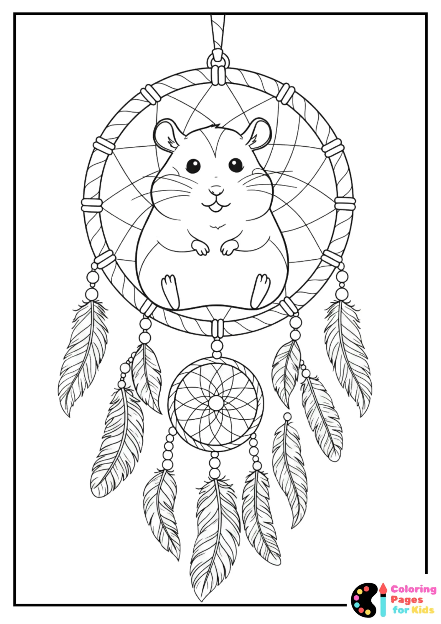 hamster in dreamcatcher coloring sheet