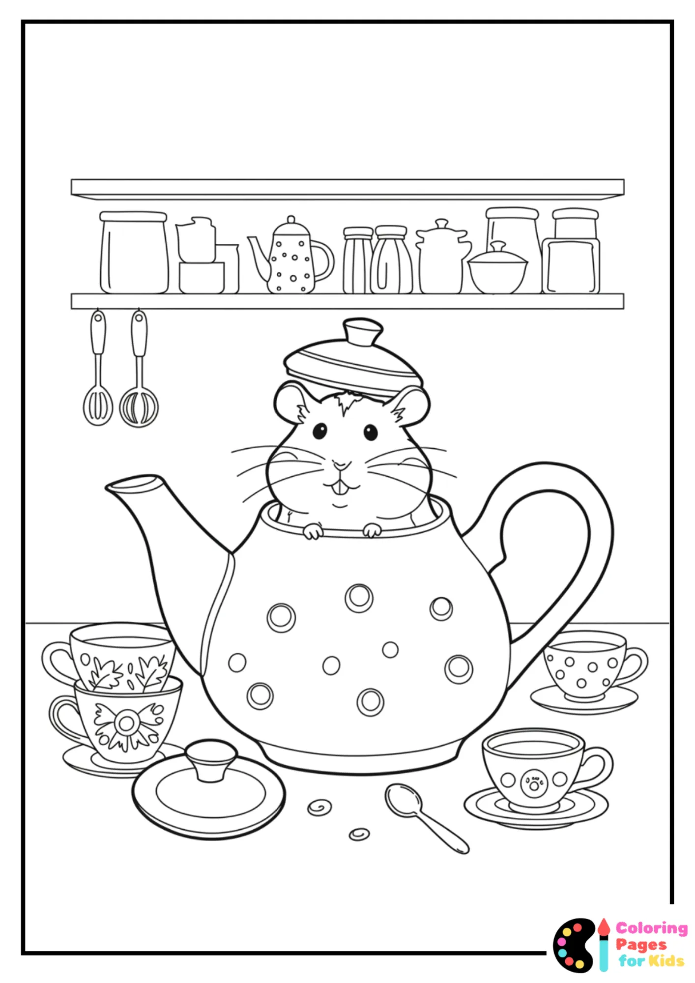 hamster inside teapot coloring page