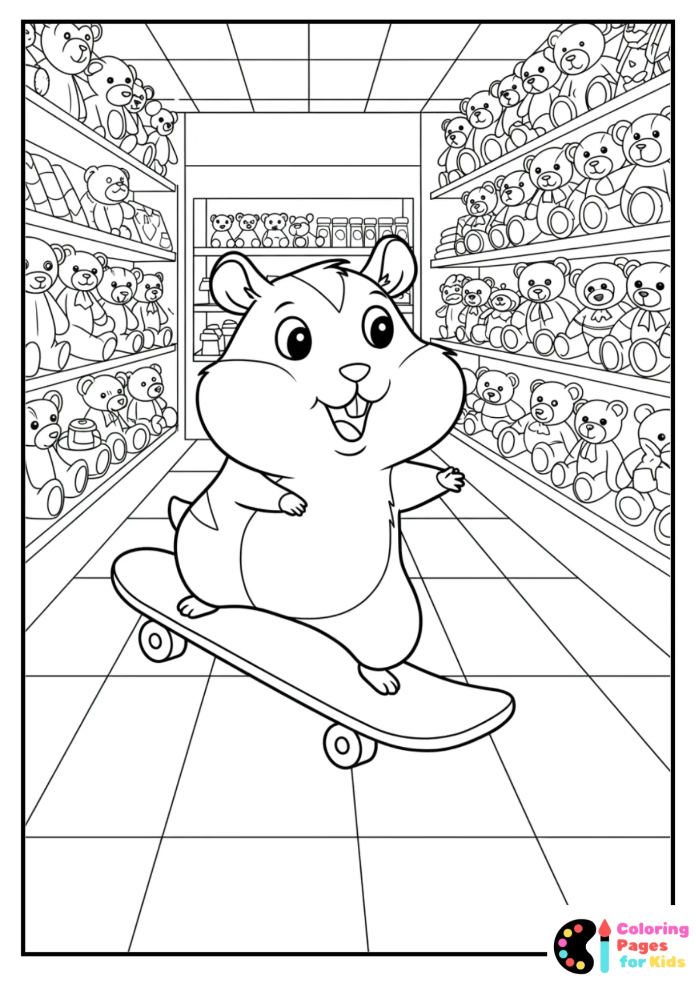 hamster on skateboard coloring sheet
