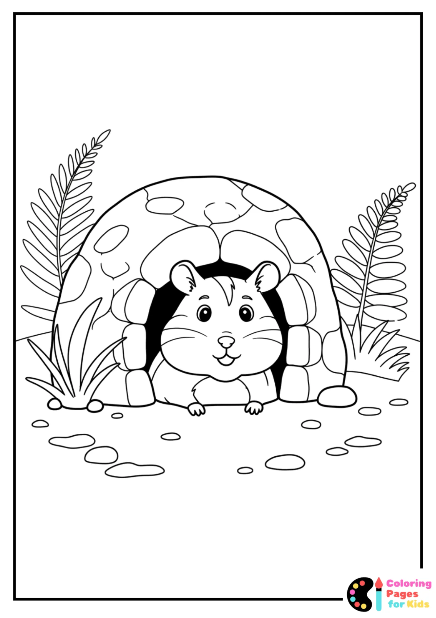 hamster peeking from burrow coloring page