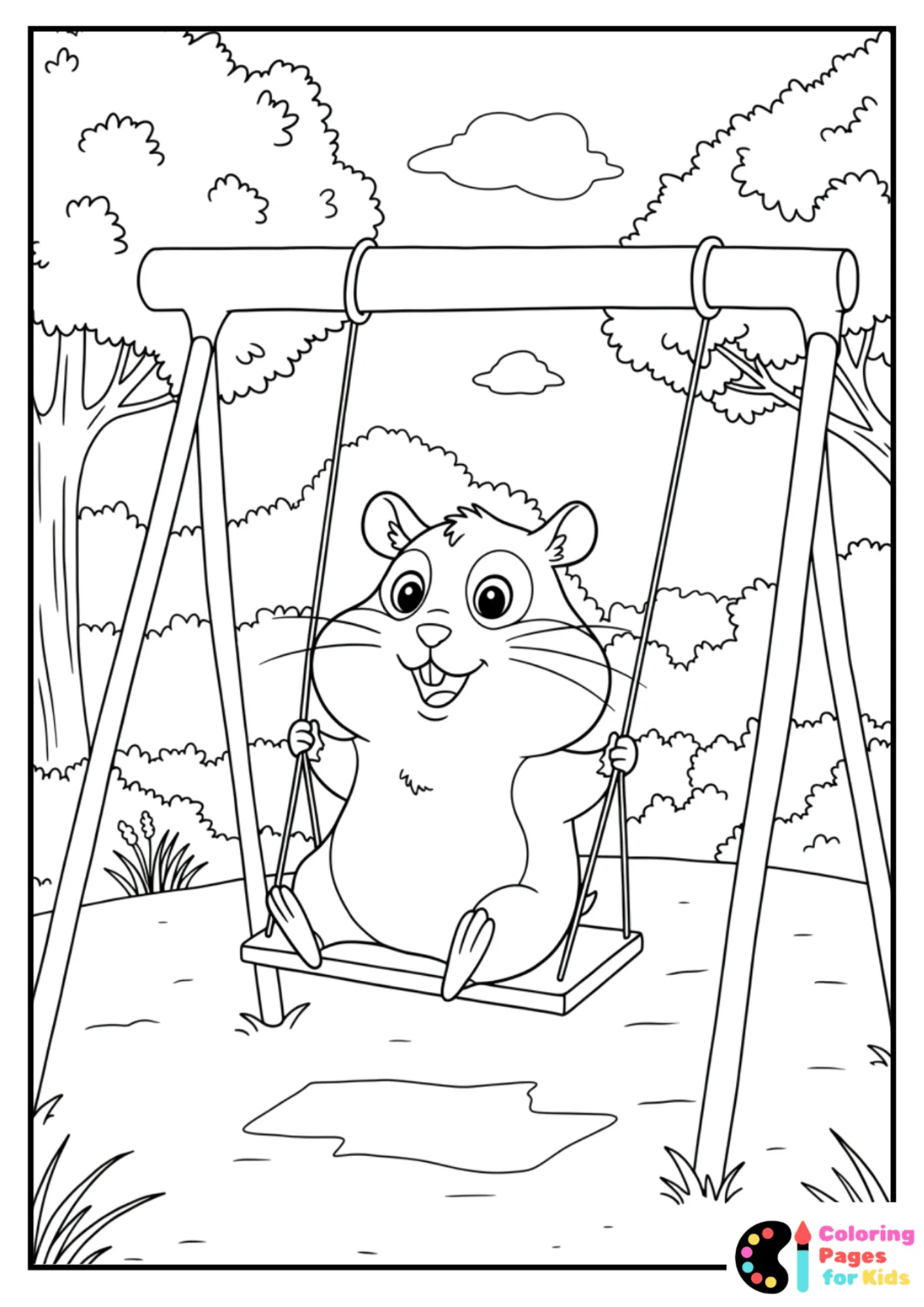 hamster swinging in park coloring page