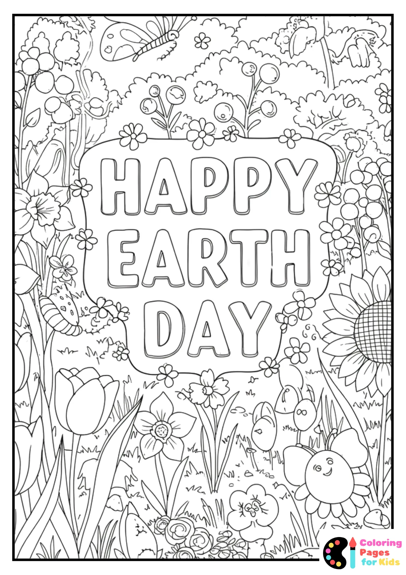 happy earth day garden coloring sheet