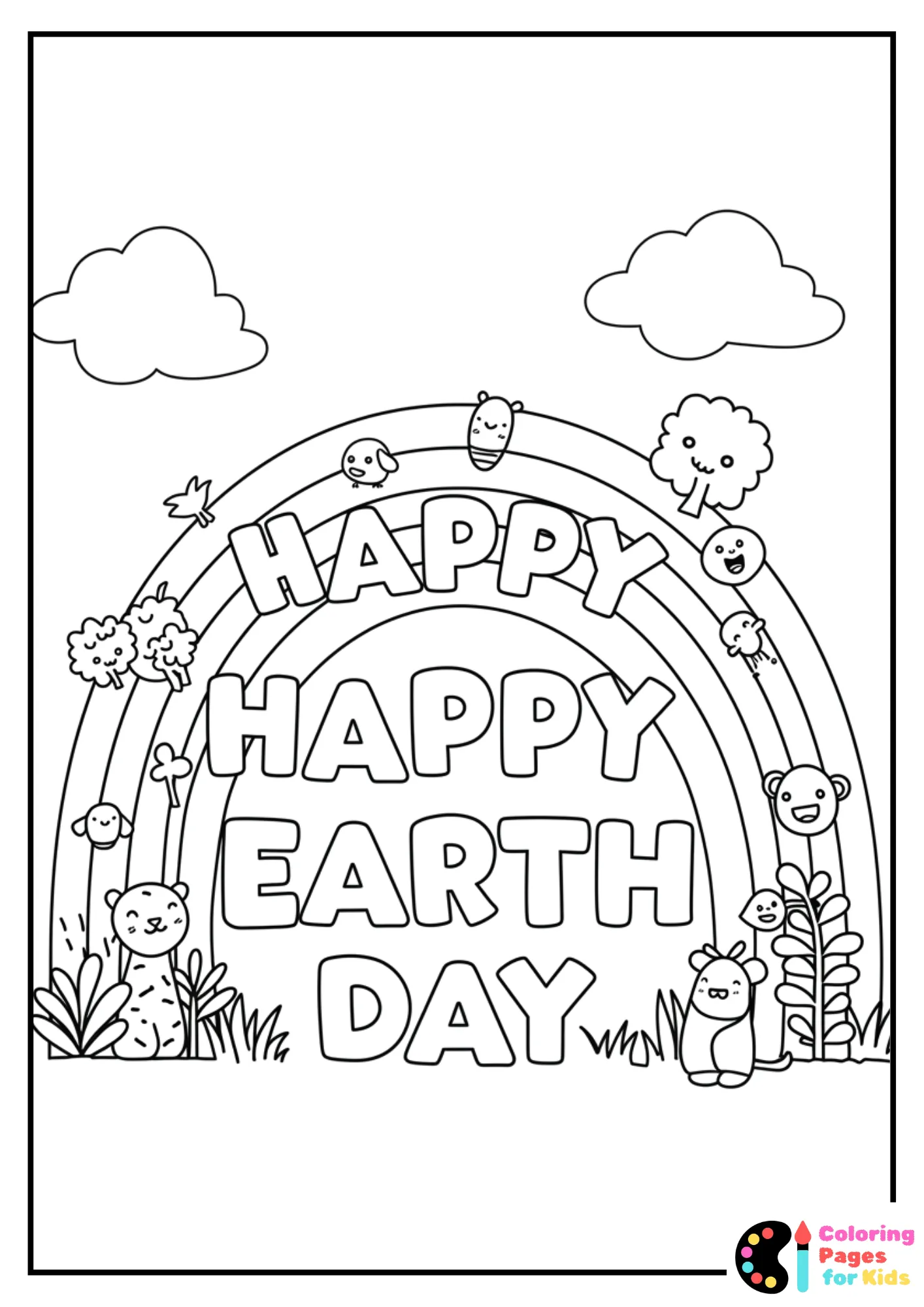 happy earth day rainbow coloring page