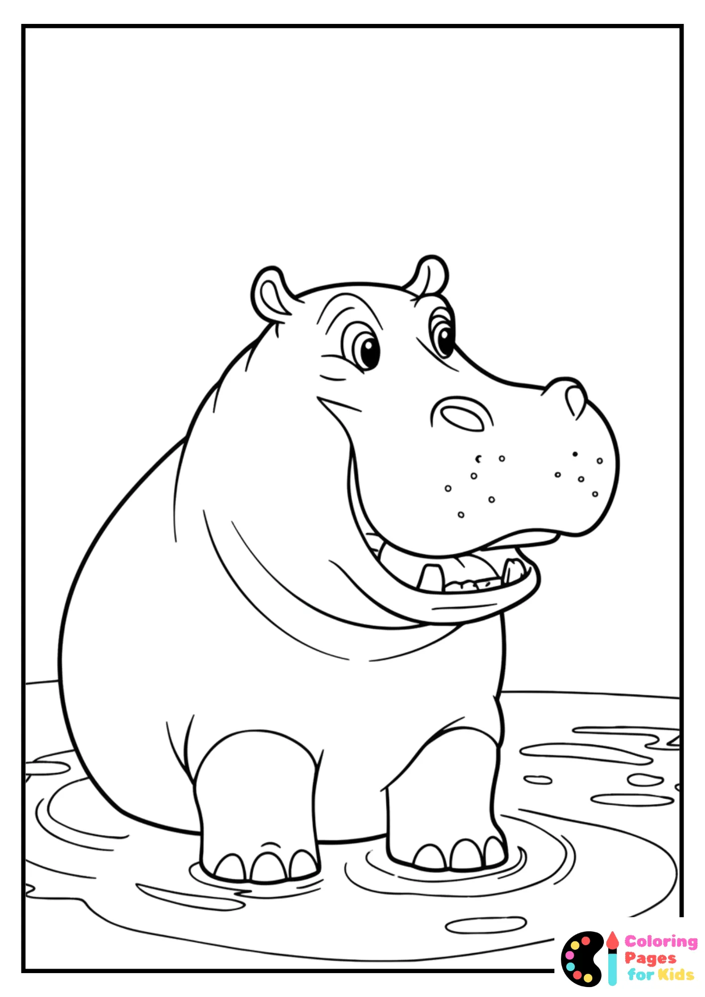 Hippo Coloring Pages for Kids (Free PDF Printable) 6 hippo with open mouth coloring sheet