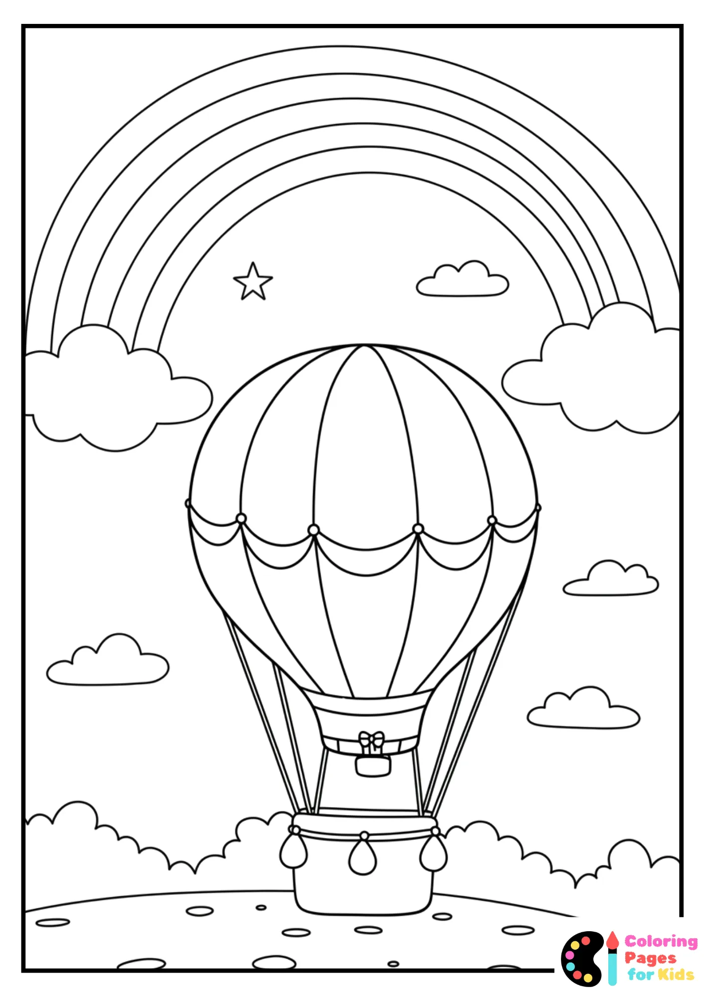 hot air balloon and rainbow coloring page