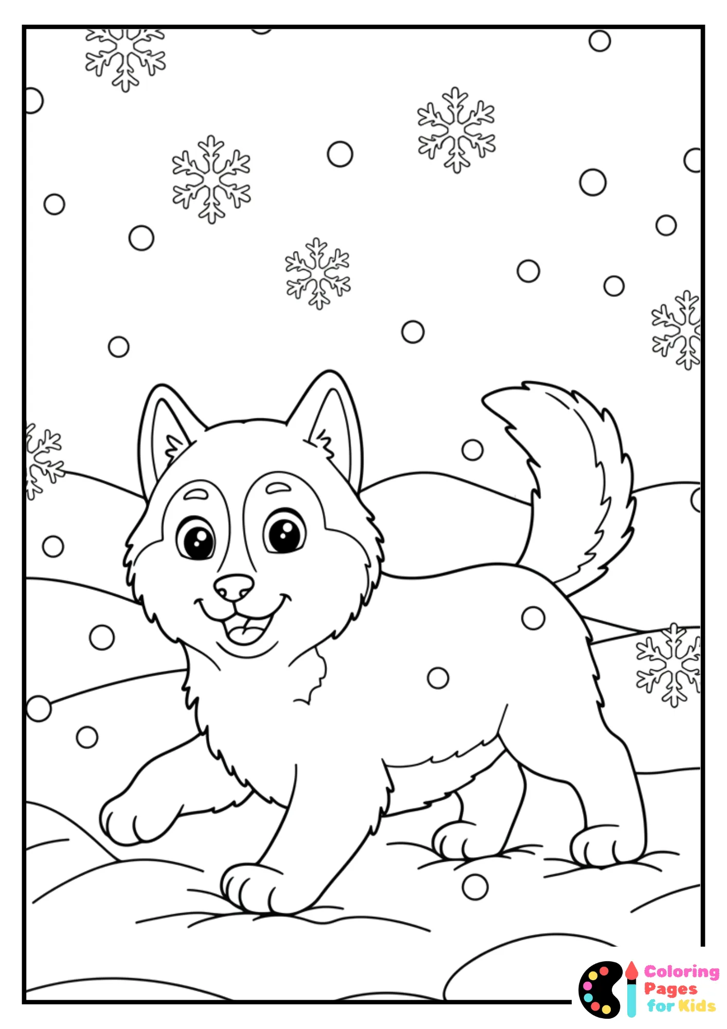 husky in the snow coloring page
