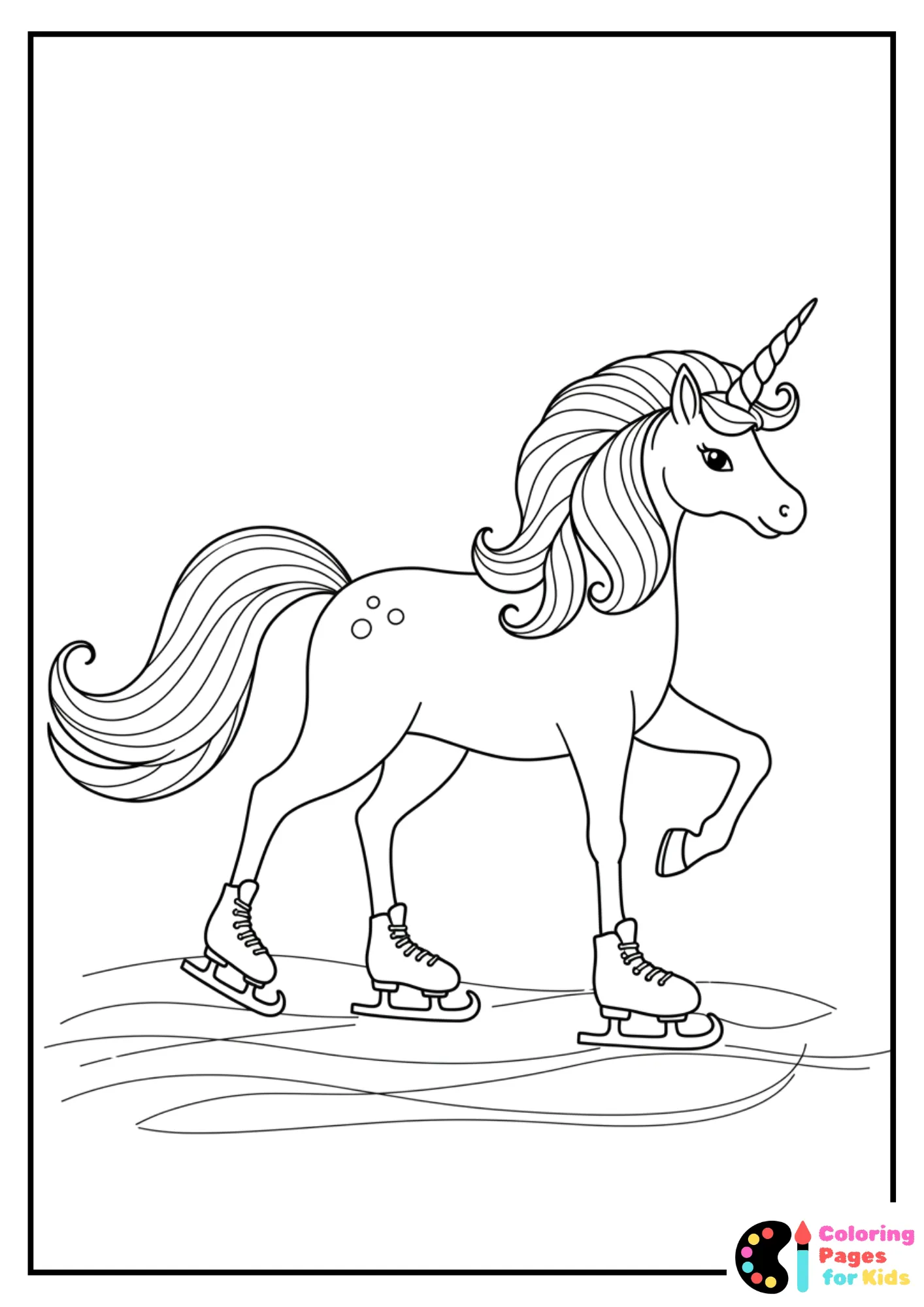 ice skating unicorn coloring page