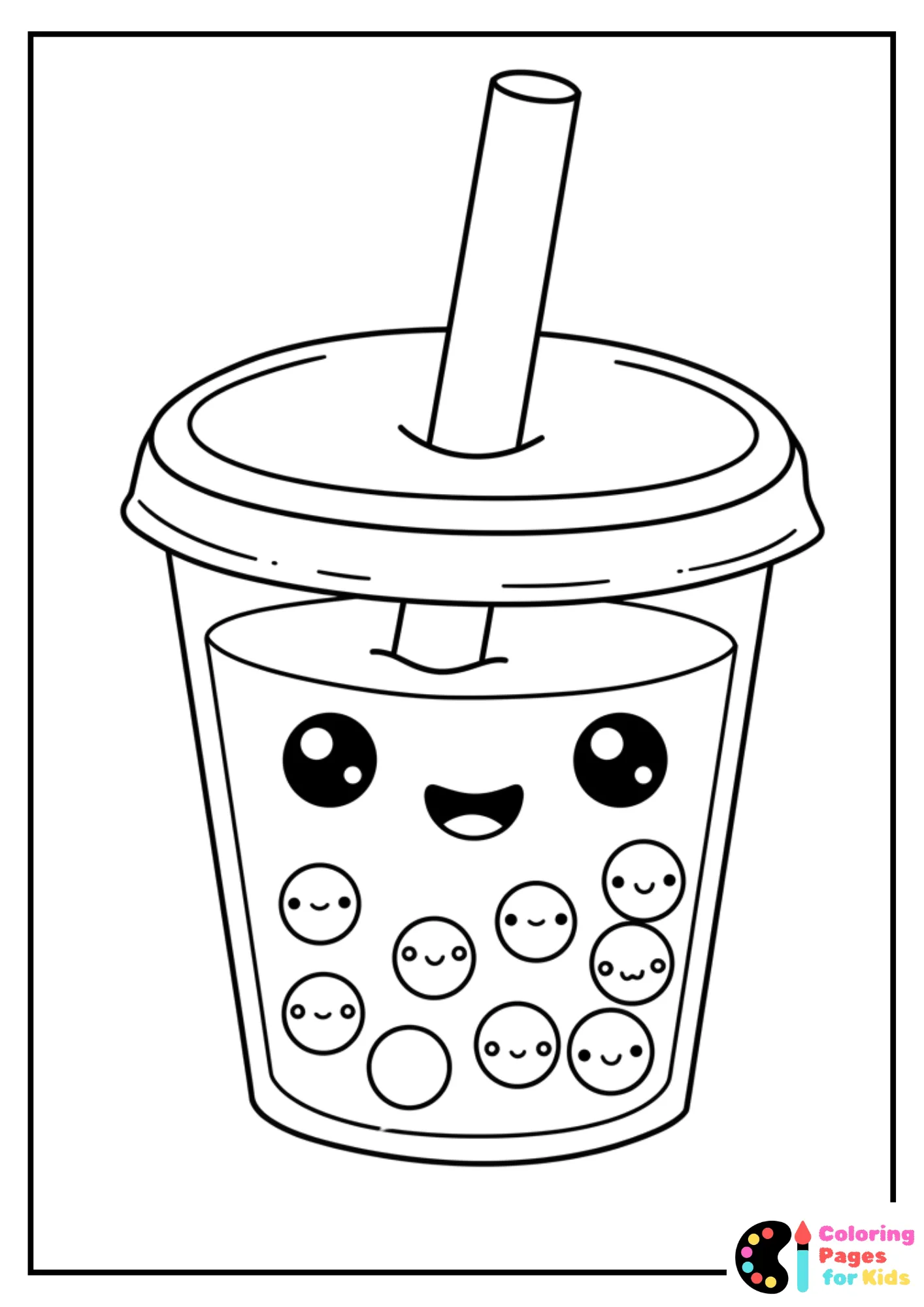 kawaii boba tea coloring sheet