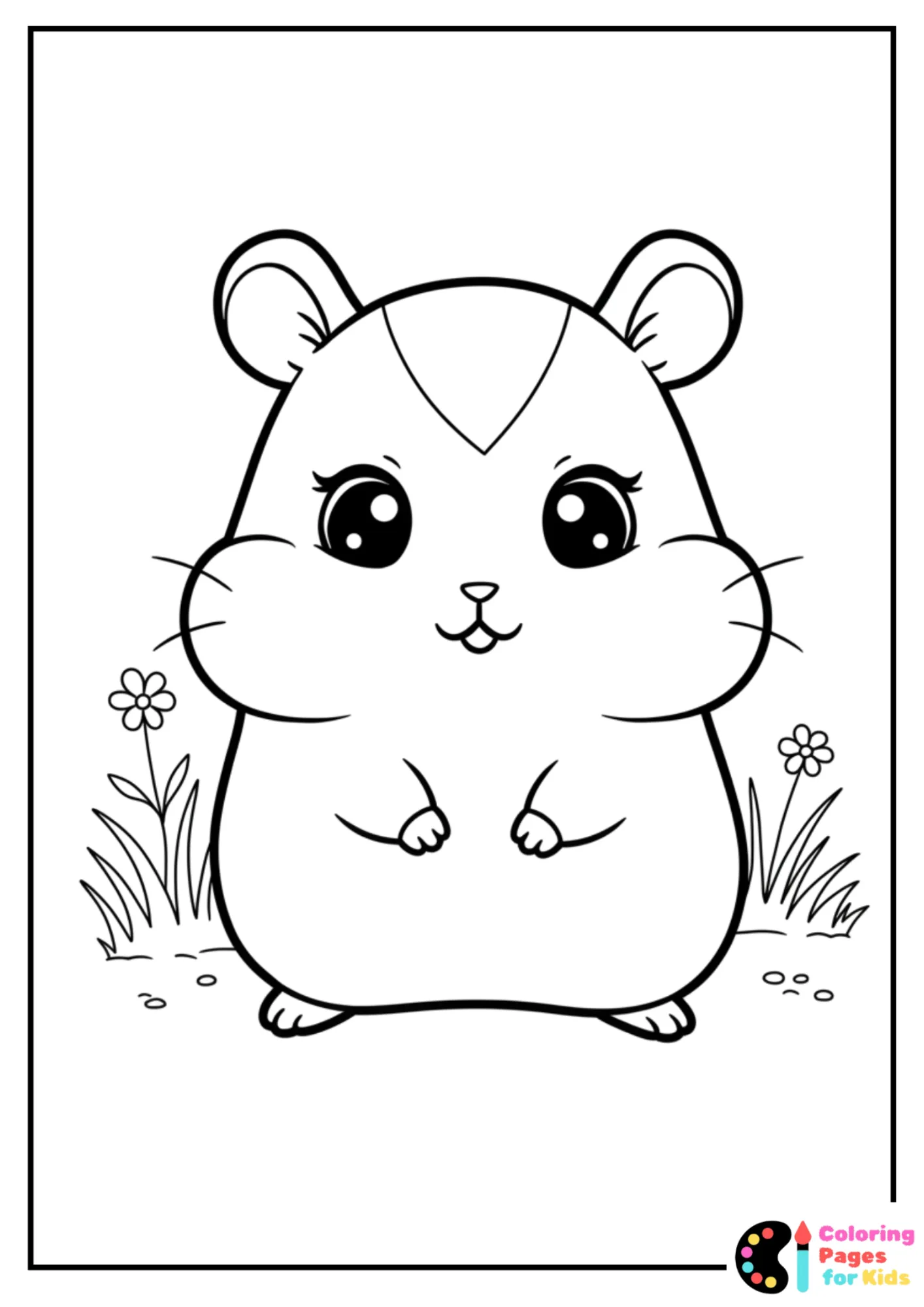 kawaii hamster with big cheeks coloring sheet