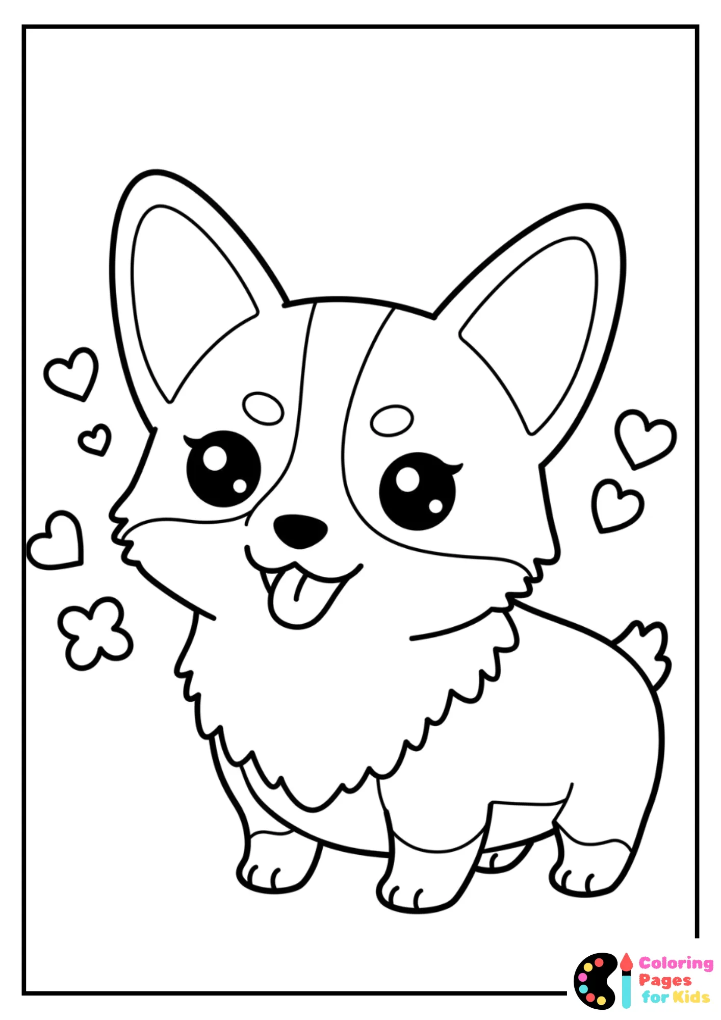 kawaii queen’s corgi coloring page