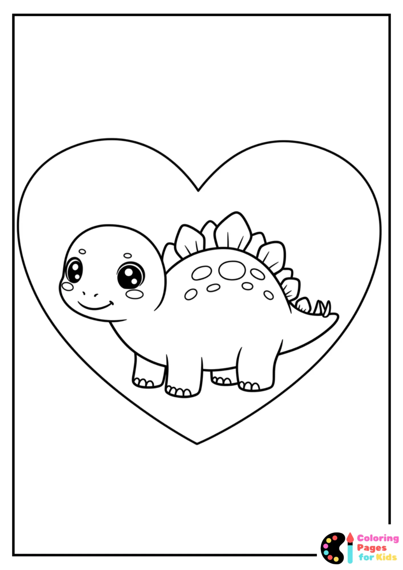 kawaii stegosaurus in heart coloring sheet