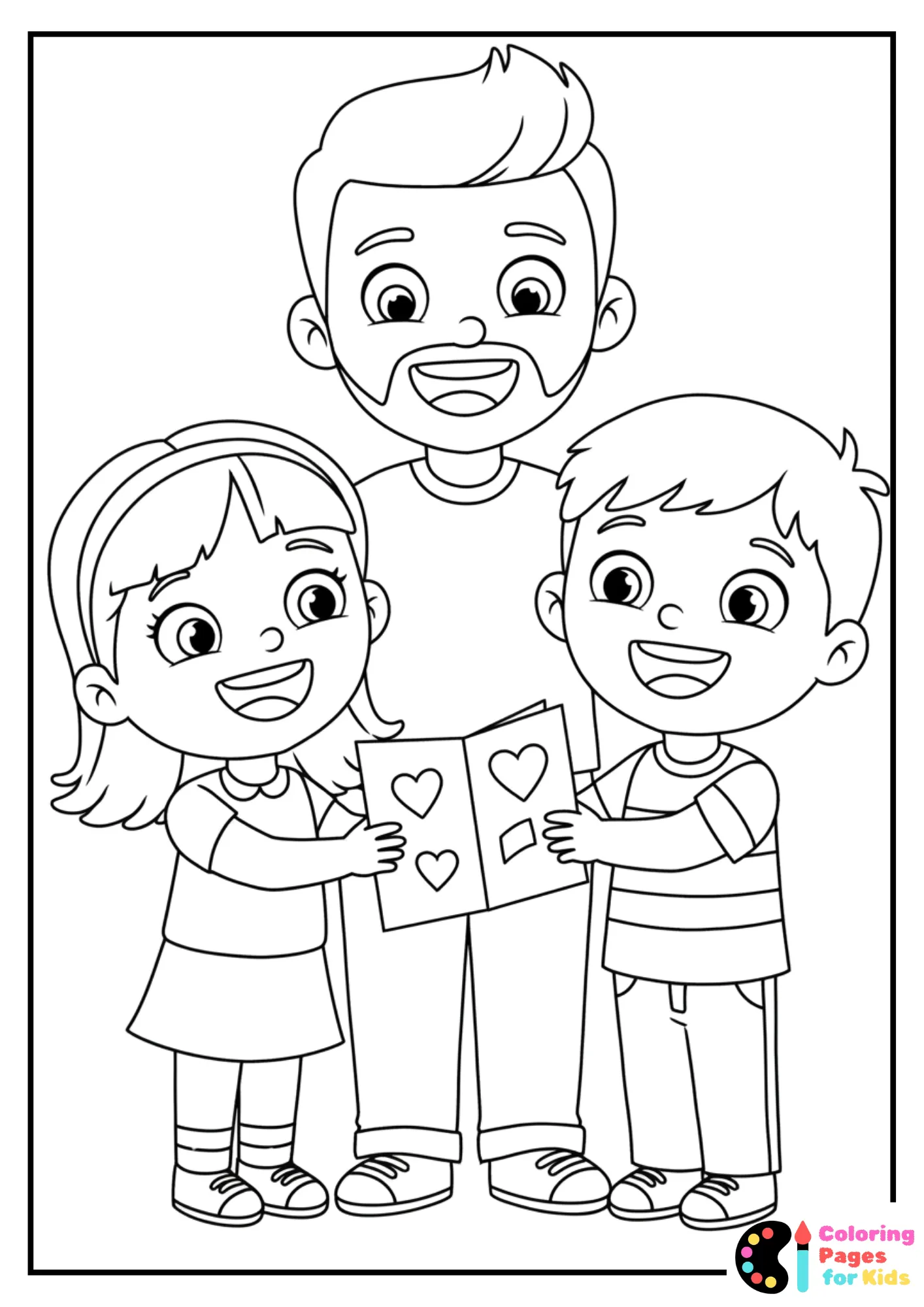 kids giving card to dad coloring page
