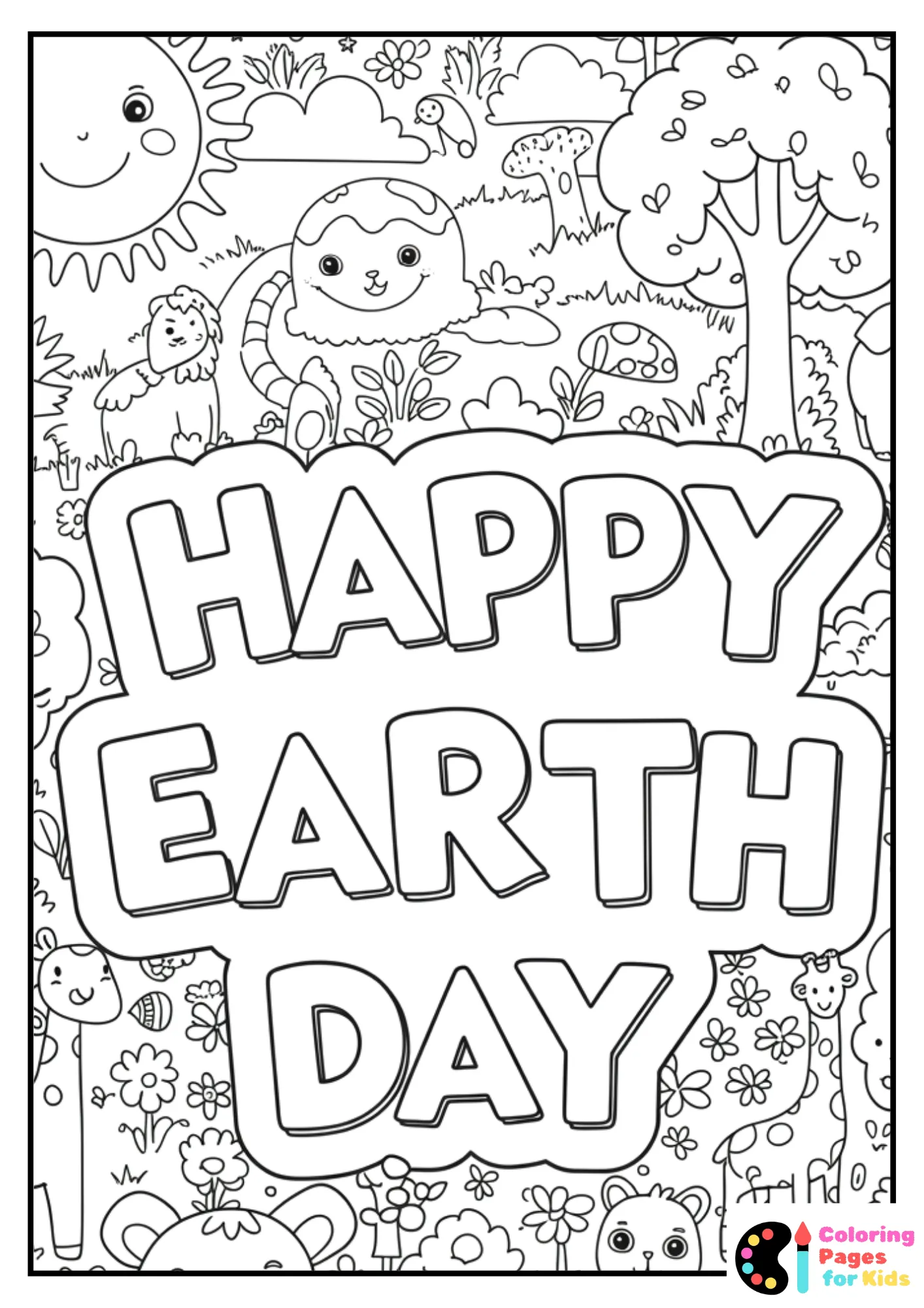 kids happy earth day coloring page