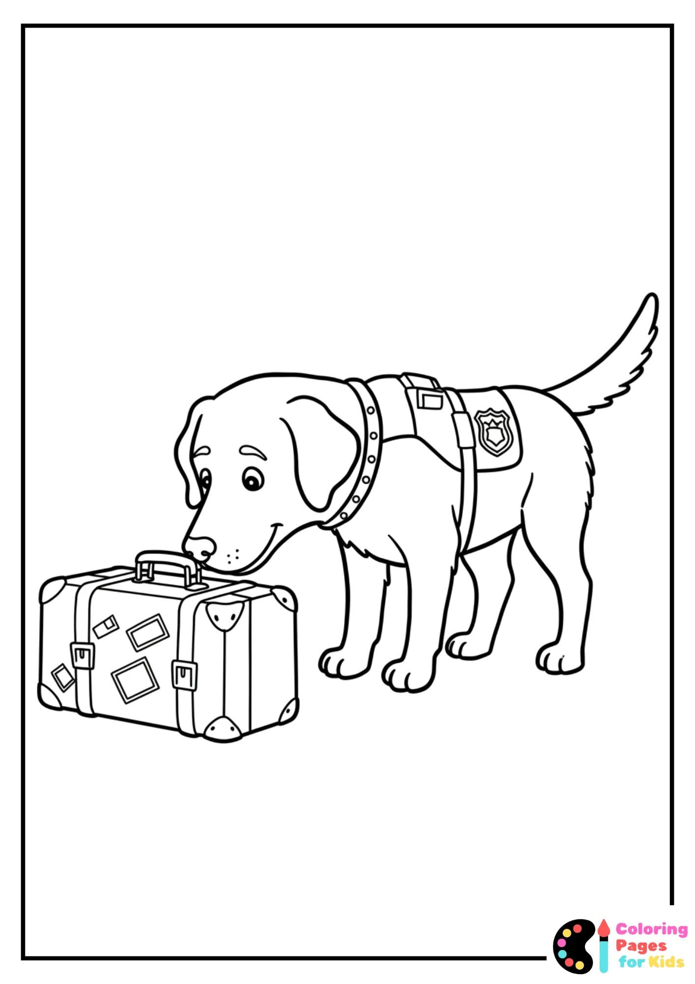 labrador k9 sniffing luggage coloring page