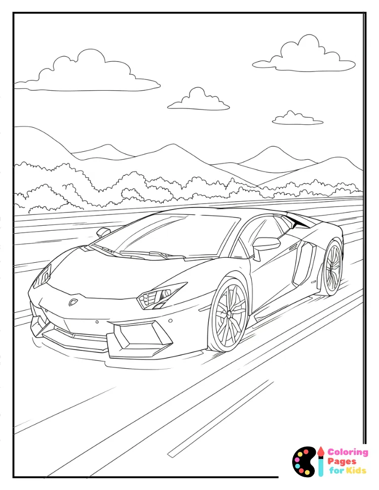 lamborghini aventador on highway coloring sheet