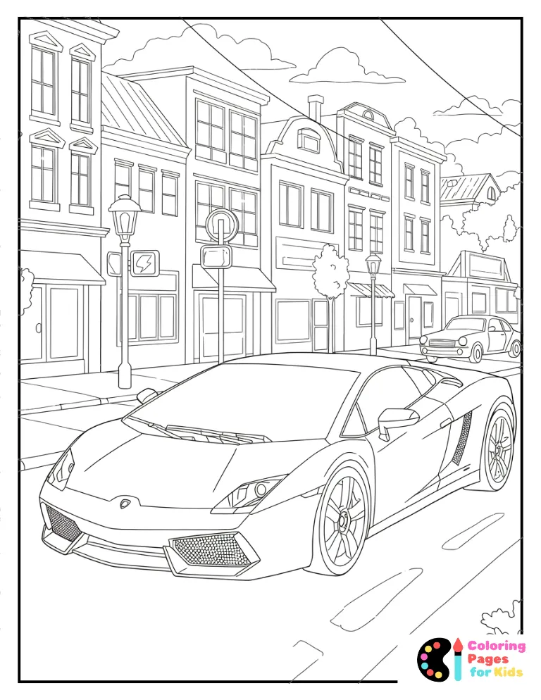 lamborghini driving in city coloring page