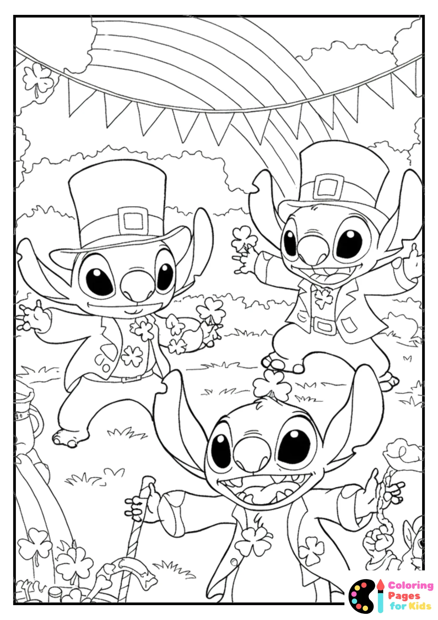 lilo and stitch st patrick’s day coloring page