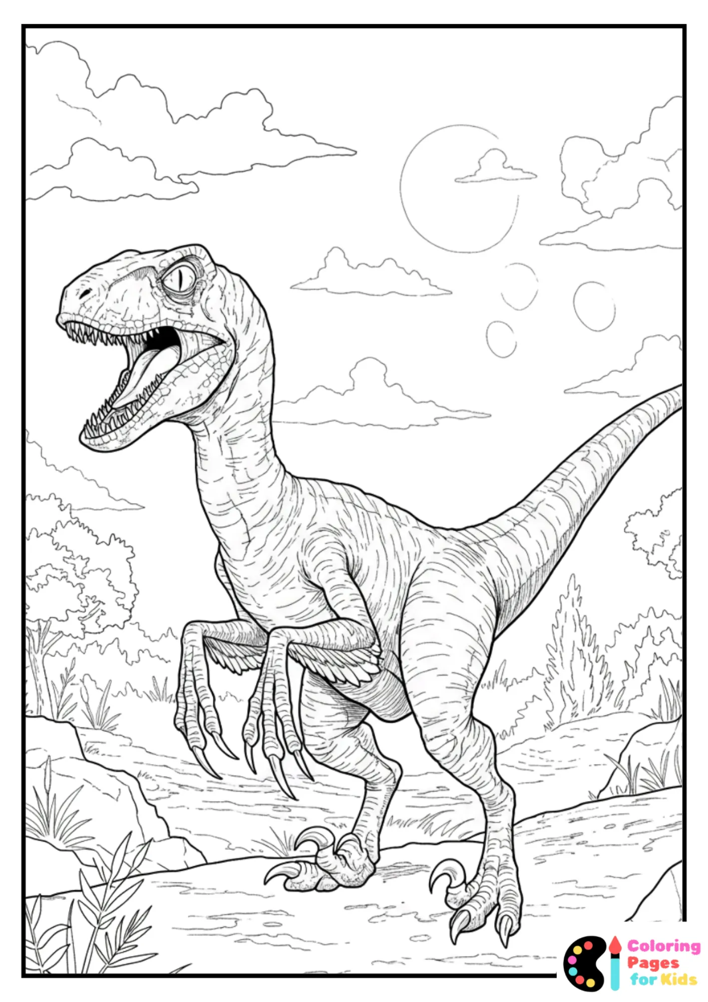 Velociraptor Coloring Pages for Kids (Free PDF Printable) 12 pack of velociraptors coloring page