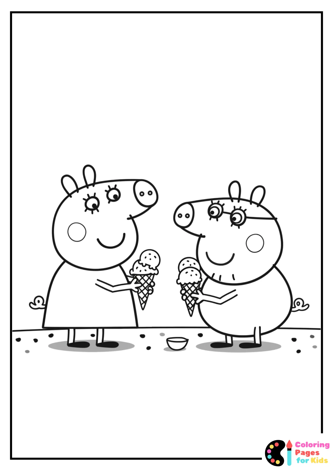 peppa pig family eating ice cream coloring page