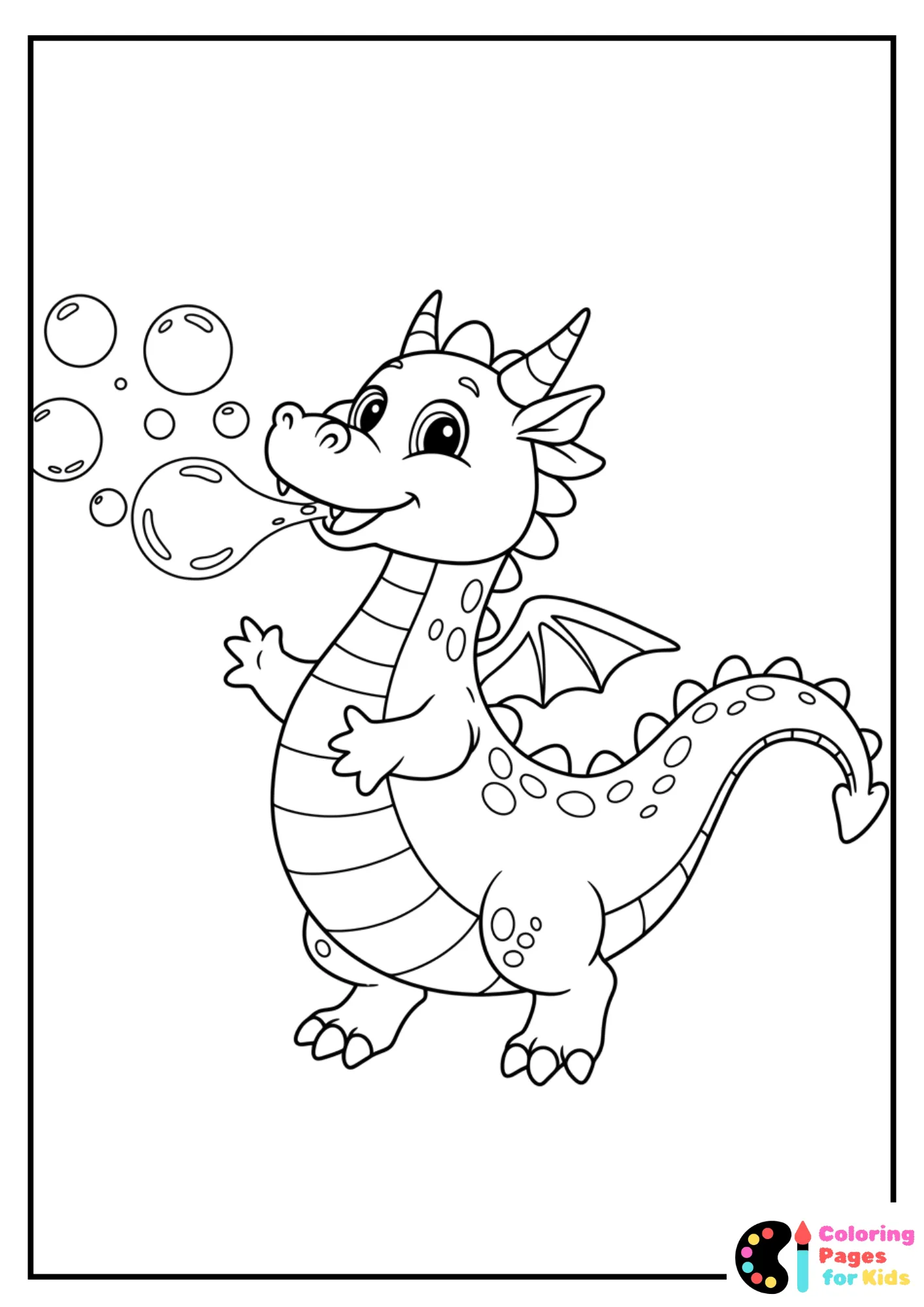 playful dragon blowing bubbles coloring sheet