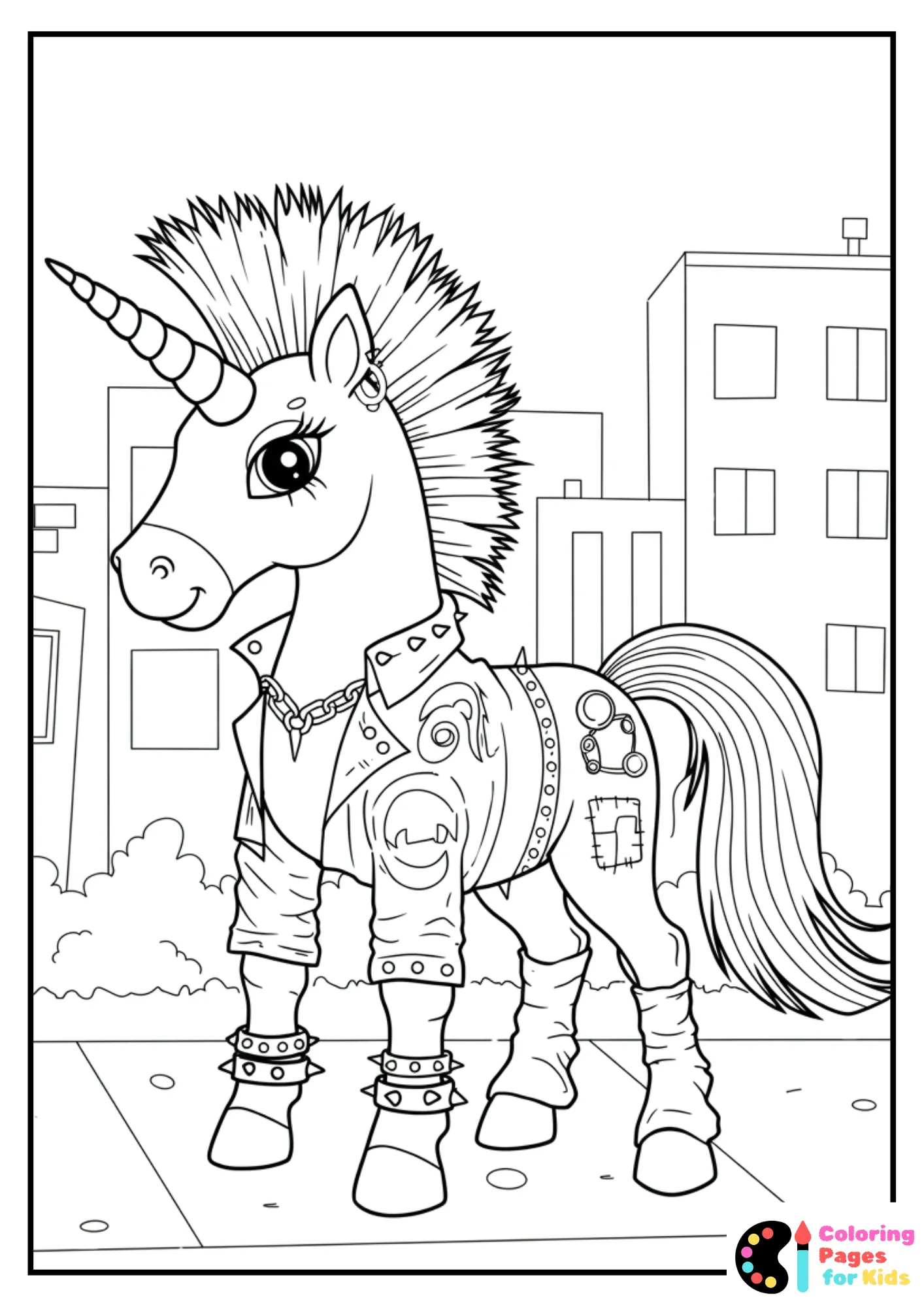 punk unicorn coloring page