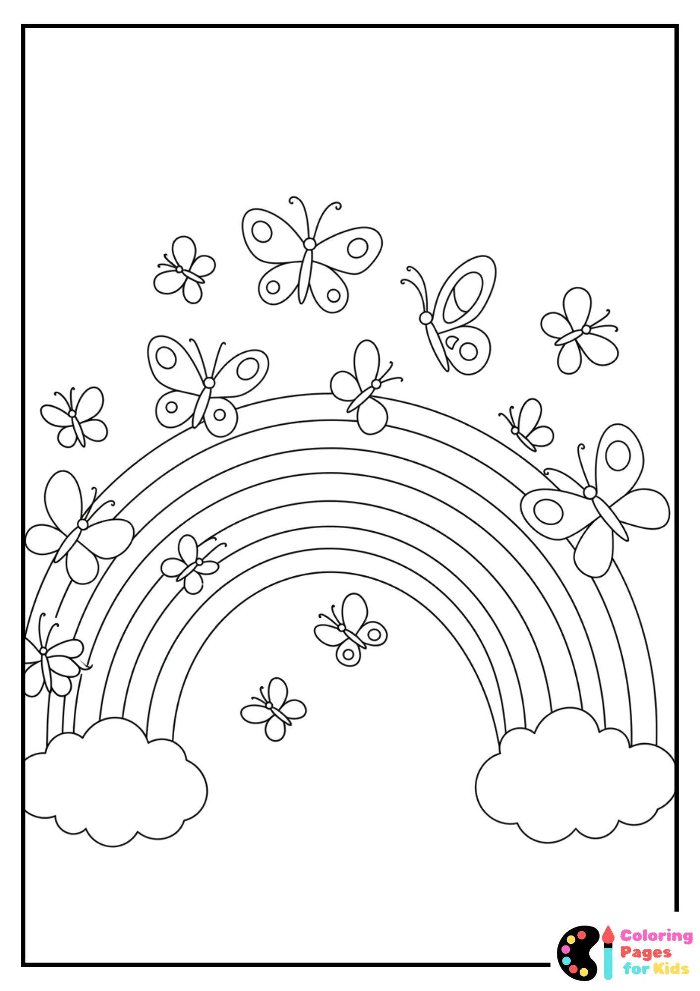 rainbow with butterflies coloring page