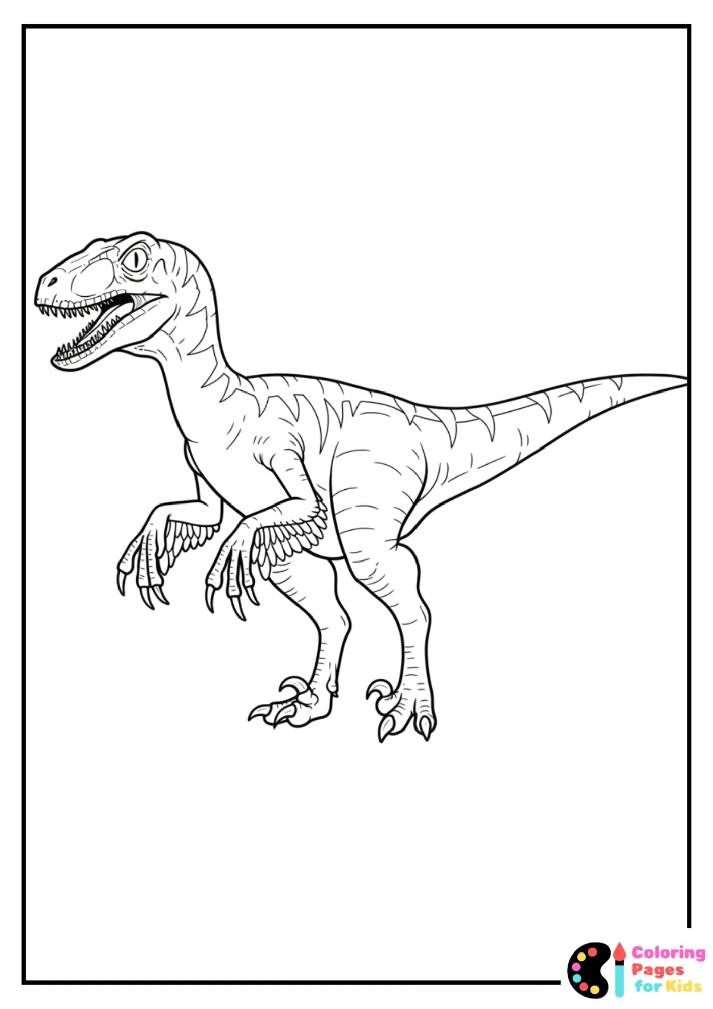 Velociraptor Coloring Pages for Kids (Free PDF Printable) 9 realistic feathered velociraptor coloring sheet