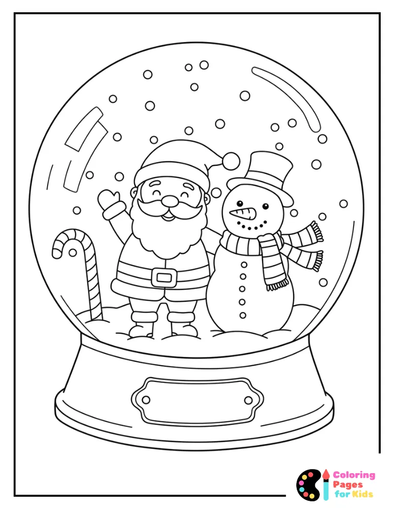 Snow Globe Coloring Pages for Kids (Free PDF Printable) 11 santa and snowman snow globe coloring sheet