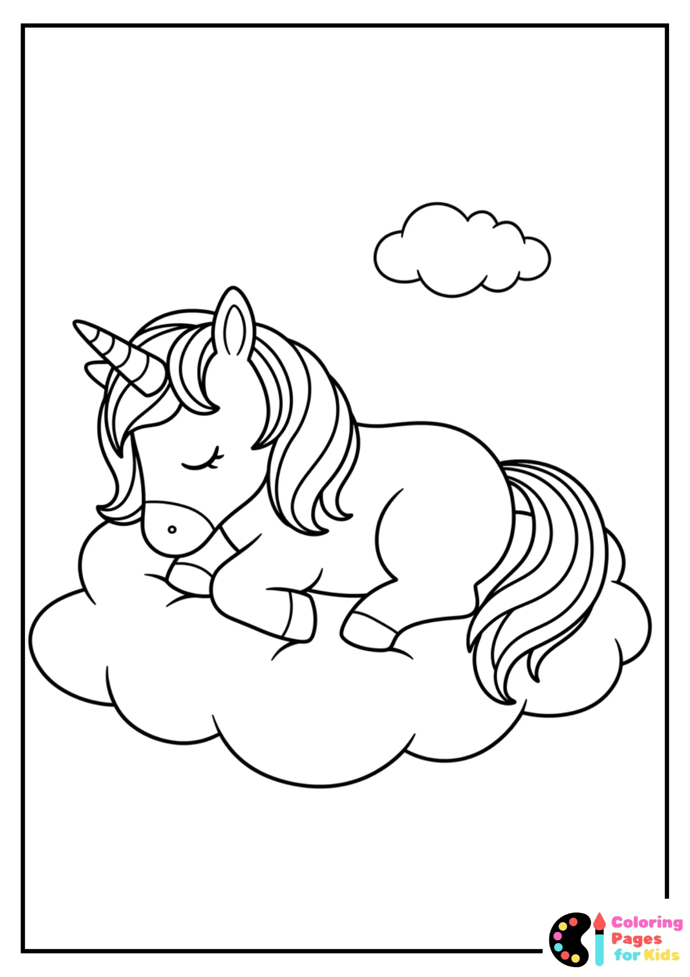 sleeping unicorn on cloud coloring page