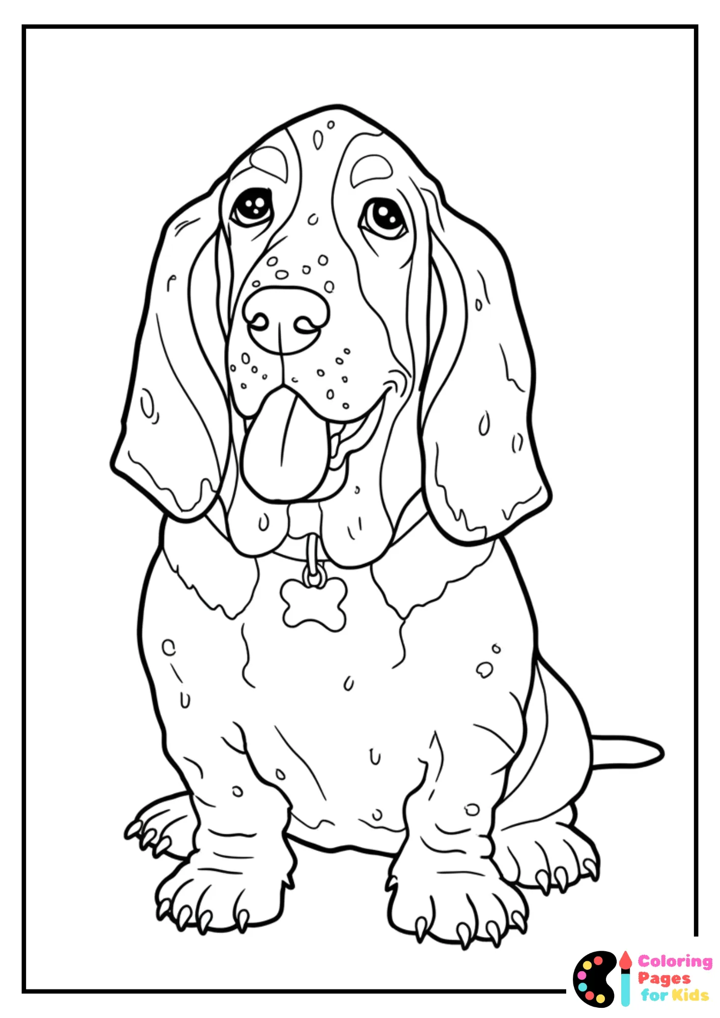 smiling basset hound coloring page
