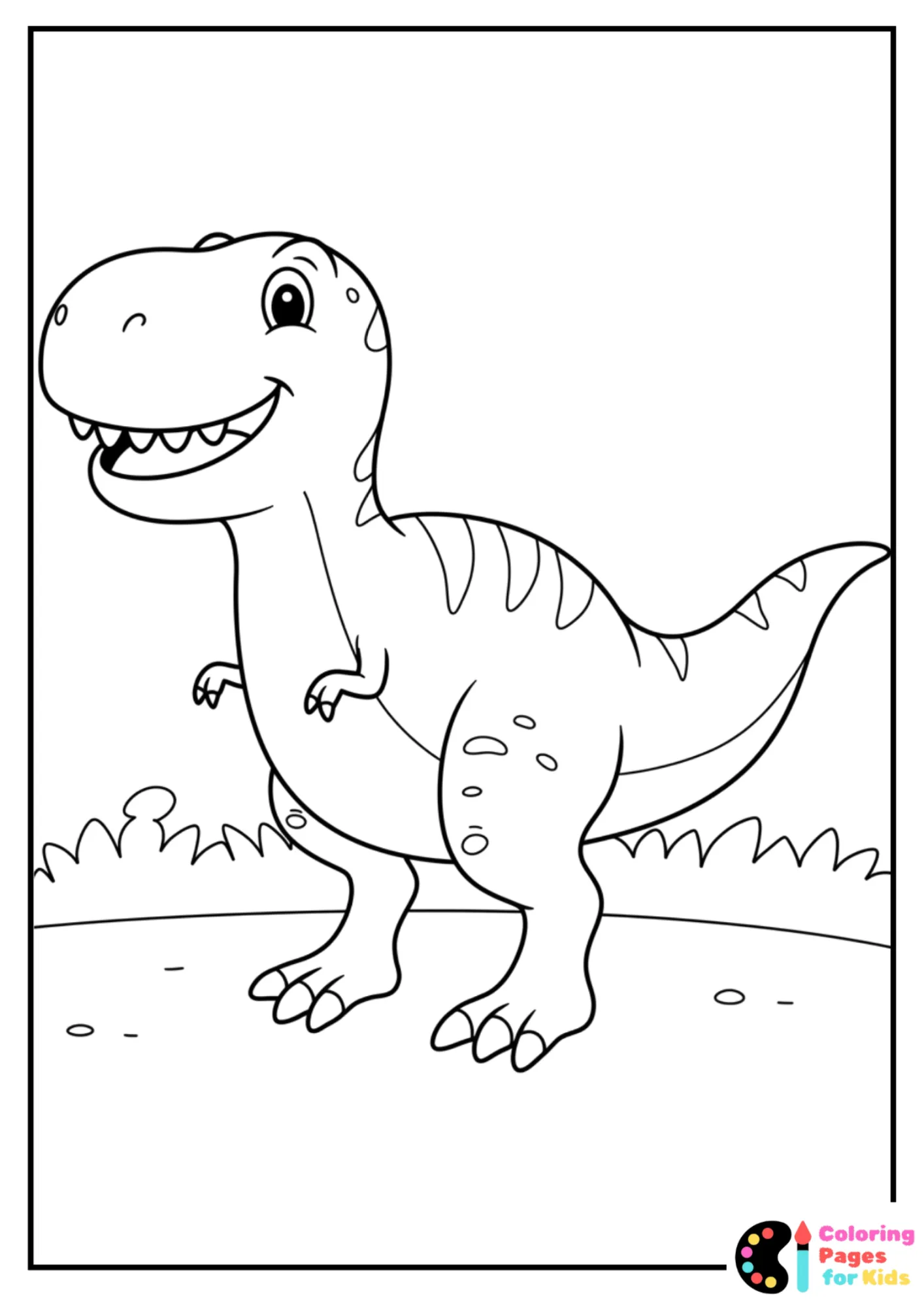 smiling t-rex coloring page
