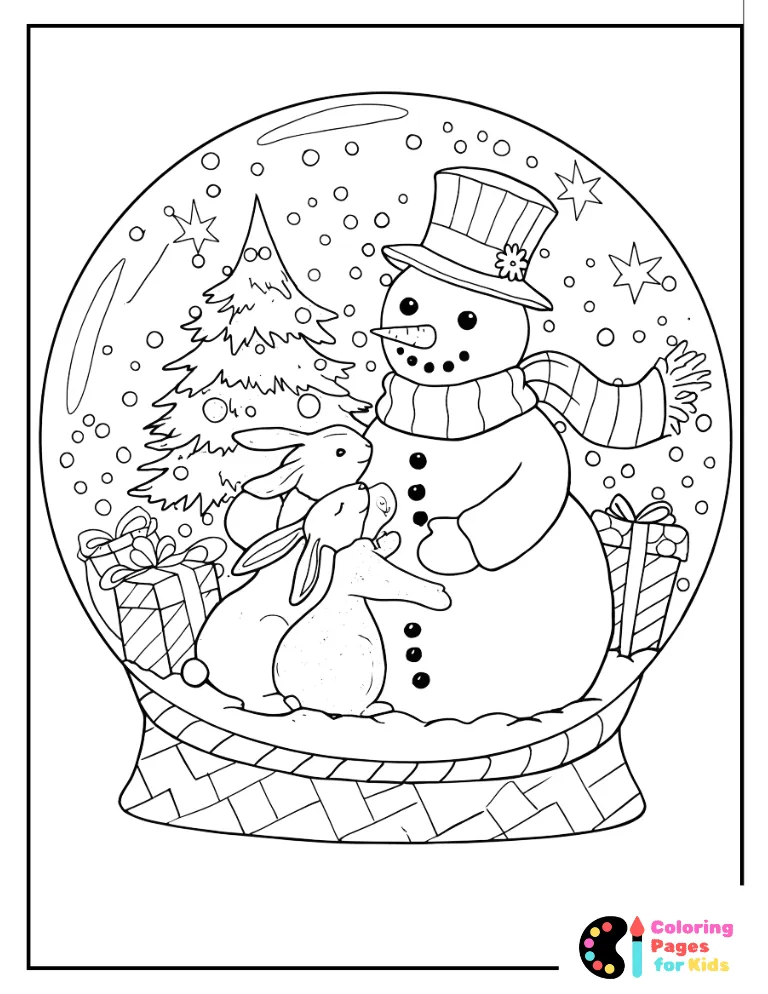 Snow Globe Coloring Pages for Kids (Free PDF Printable) 8 snowman hugging bunnies snow globe page