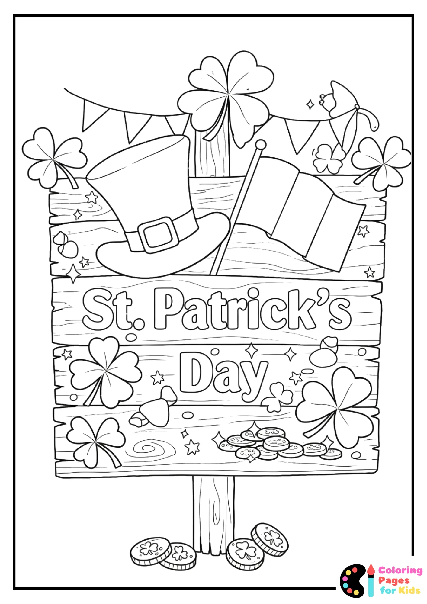 st patrick’s wooden sign coloring page