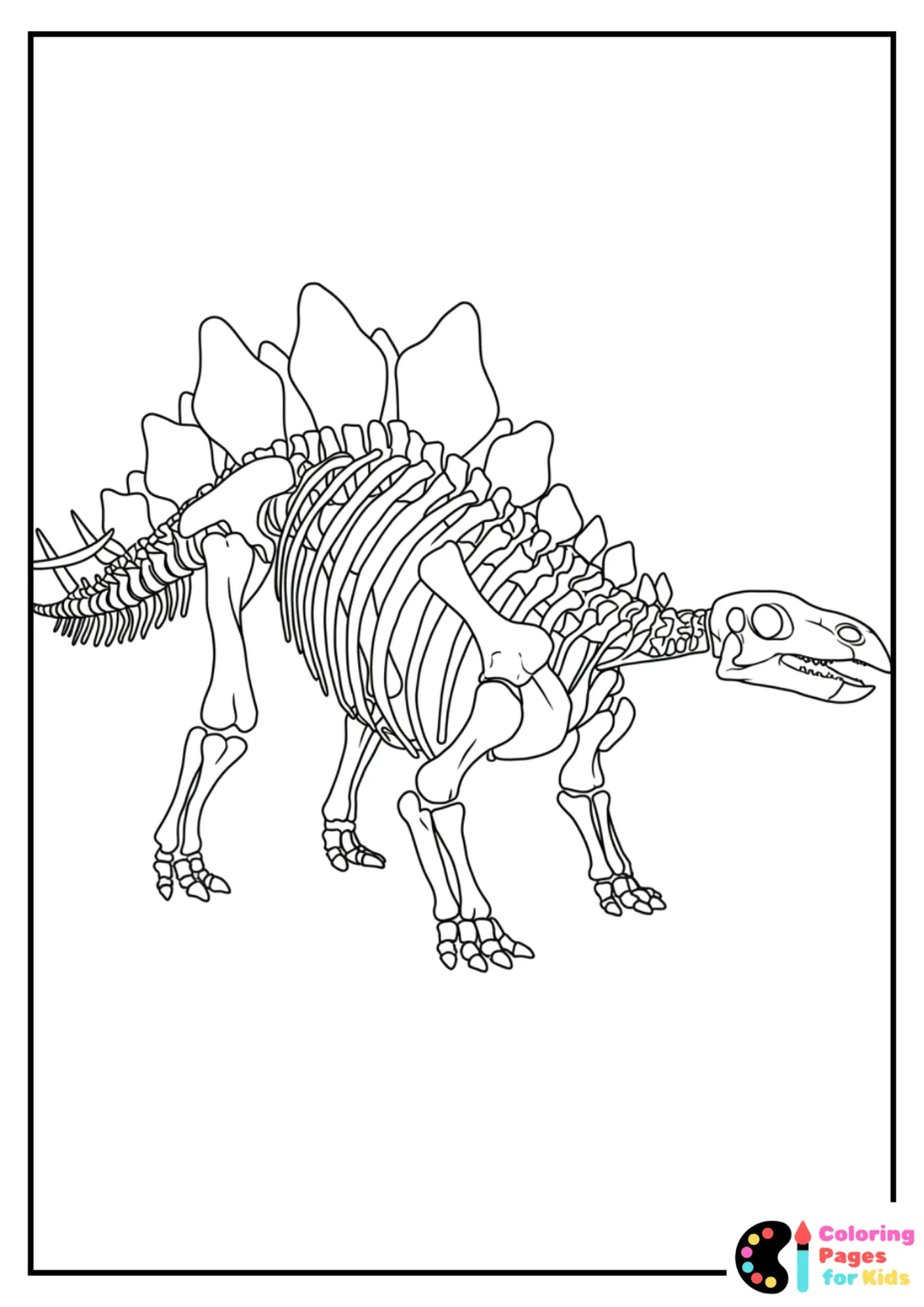 stegosaurus skeleton side view coloring page